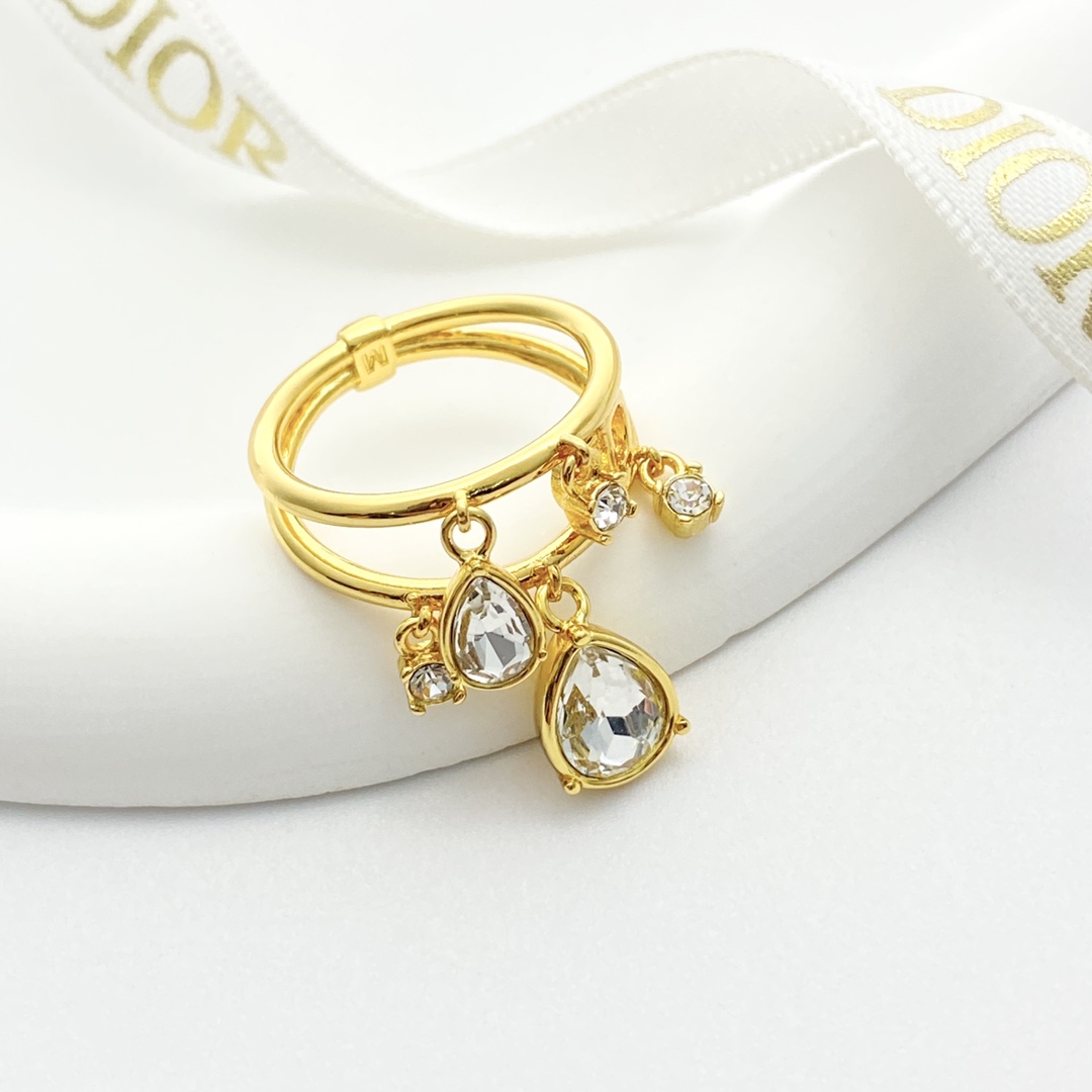 Dior Jewelry Rings CD water drop diamond hollow double ring - PONI - Image 4