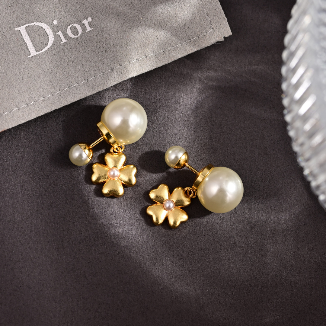 Dior Jewelry Earring Four-leaf clover combined with pearl earrings - PONI - Image 5