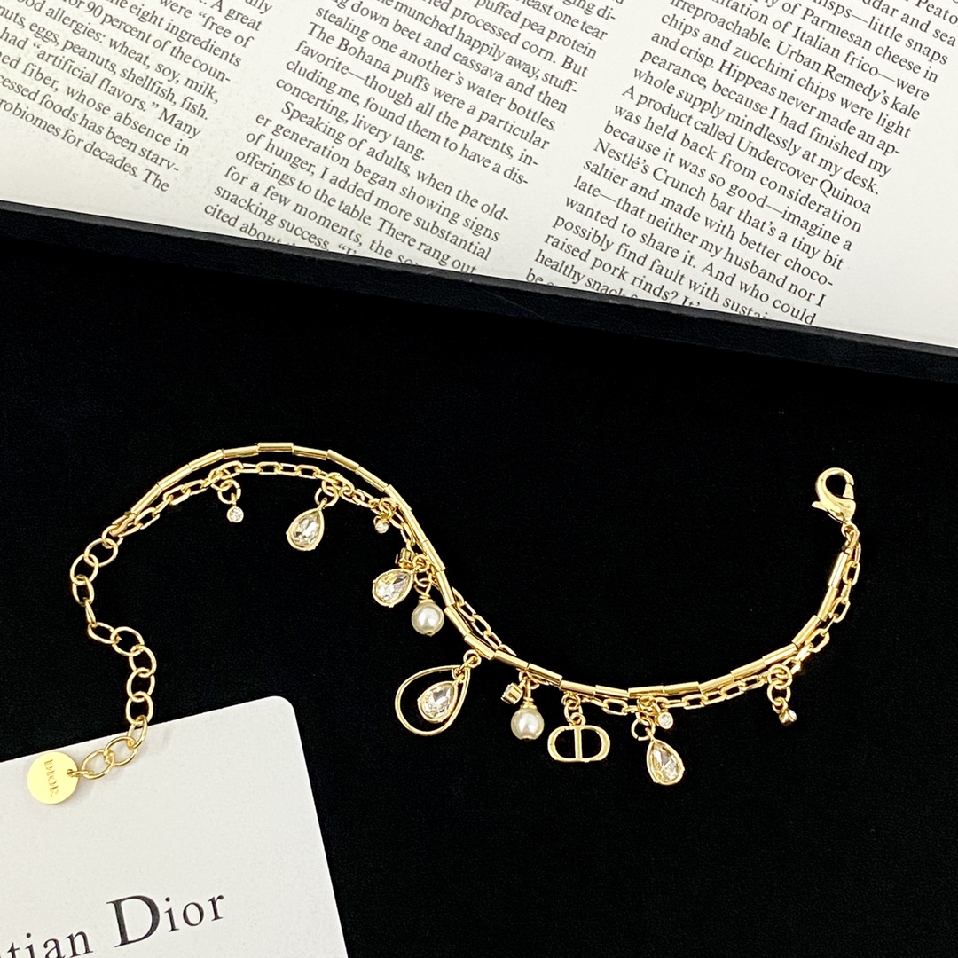 Dior Jewelry Bracelets Hollow water drop diamond pearl double layer - PONI - Image 4