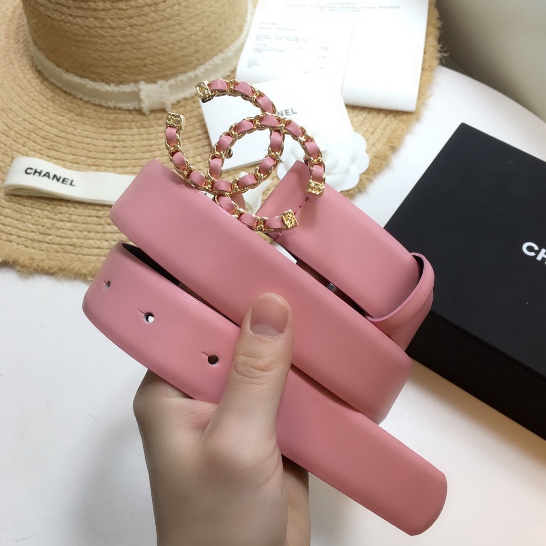 Chanel Belt With Double C Buckle Pink with Gold mix Pink Hardware Women Belt - Image 4