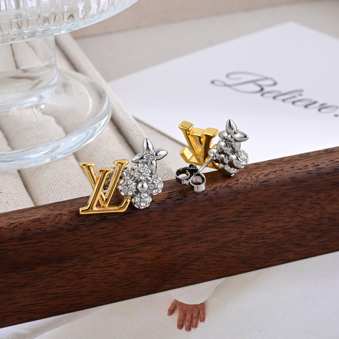 Louis Vuitton Jewelry Earring Unique Design Double Flower Full Diamond - SUPER-MIRROR