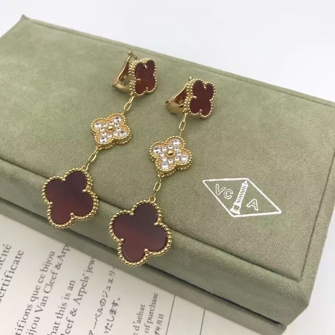 Van Cleef & Arpels Jewelry Earring Fritillaria trifoliata with four-leaf clover - SUPER-MIRROR