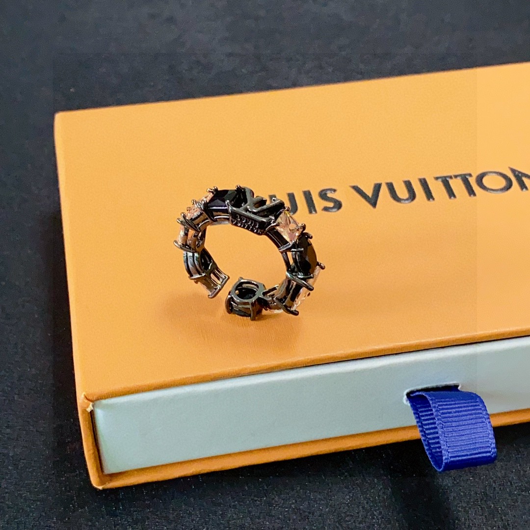 Louis Vuitton Jewelry Rings imported black diamond zircon series modeling ring neutral - PONI - Image 5