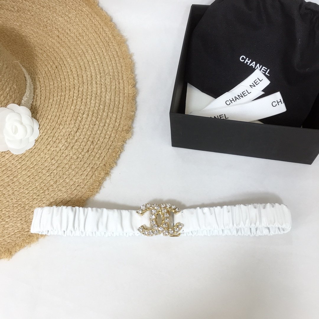 Chanel Belt Velvet White With Double C Buckle Gold-Toned and Strass Hardware Women Belt