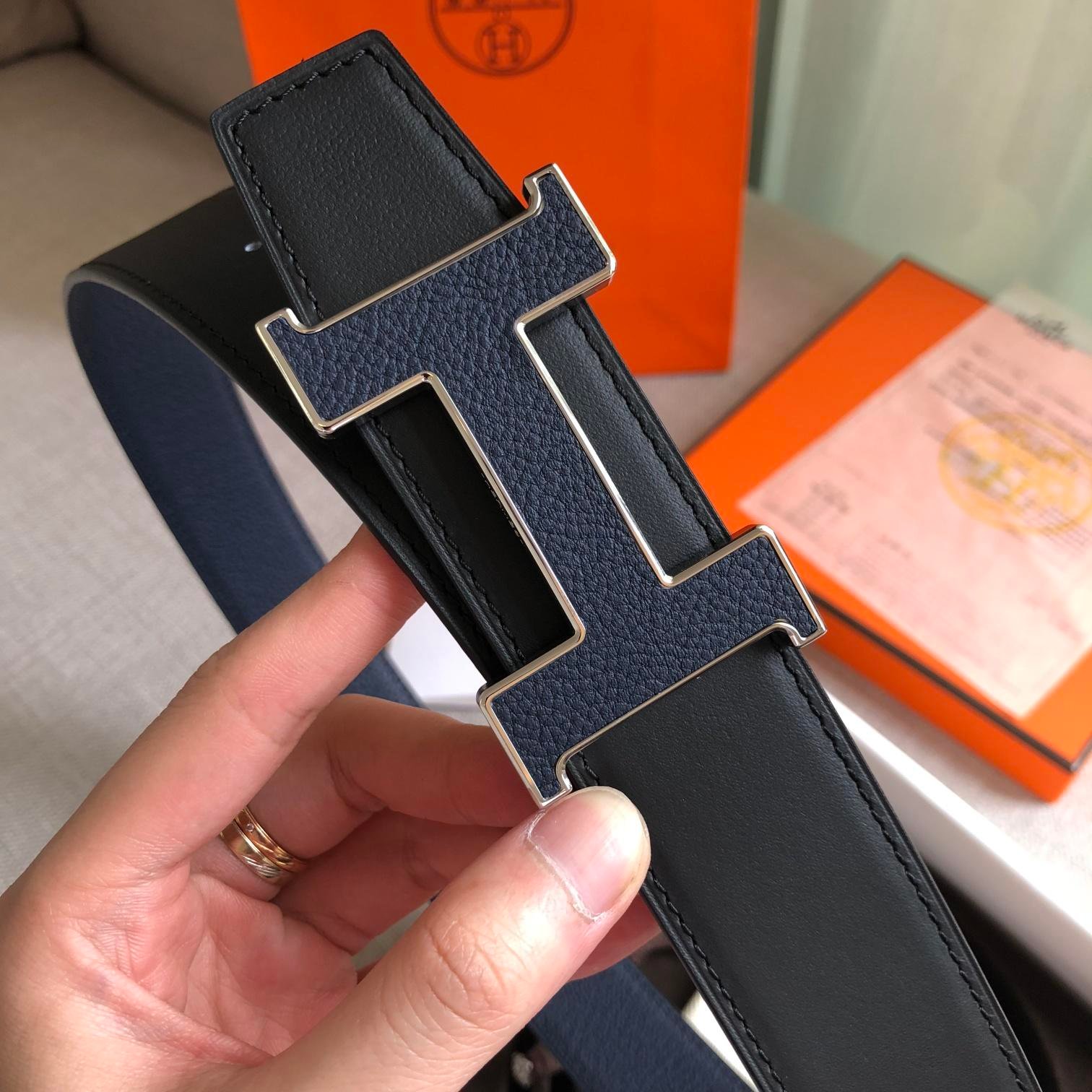 Hermes H Guillochee Belt Buckle Reversible Strap Black For Women, Women Belt - Image 4