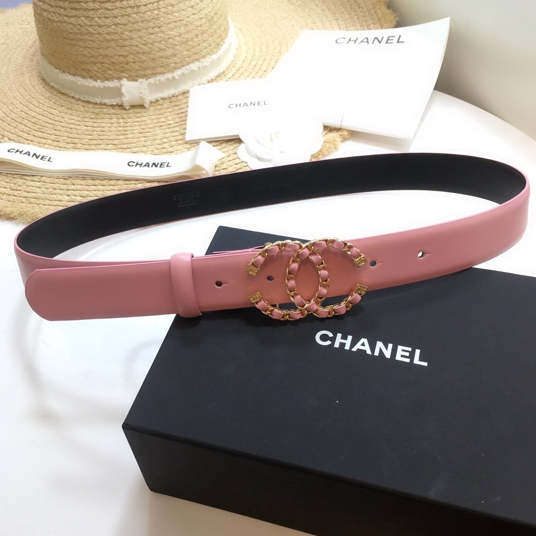 Chanel Belt With Double C Buckle Pink with Gold mix Pink Hardware Women Belt - Image 2
