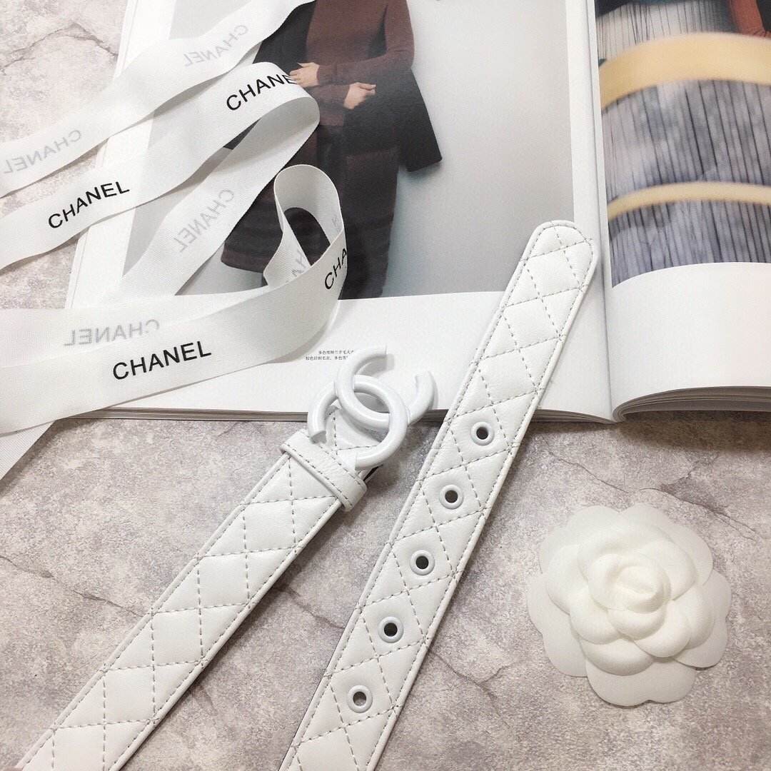 Chanel Belt Quilted With Double C Buckle White With White Hardware Women Belt - Image 5