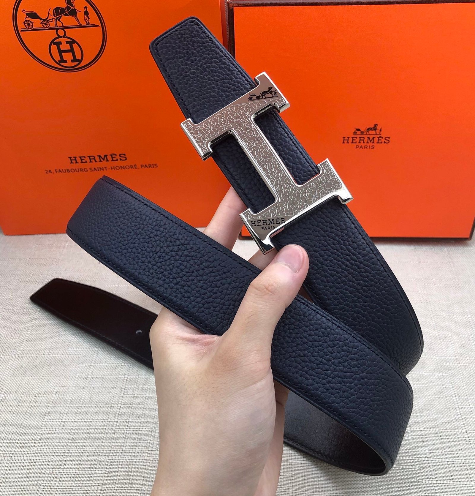 Hermes H Belt Buckle Reversible Blue For Women, Women Belt - Image 4