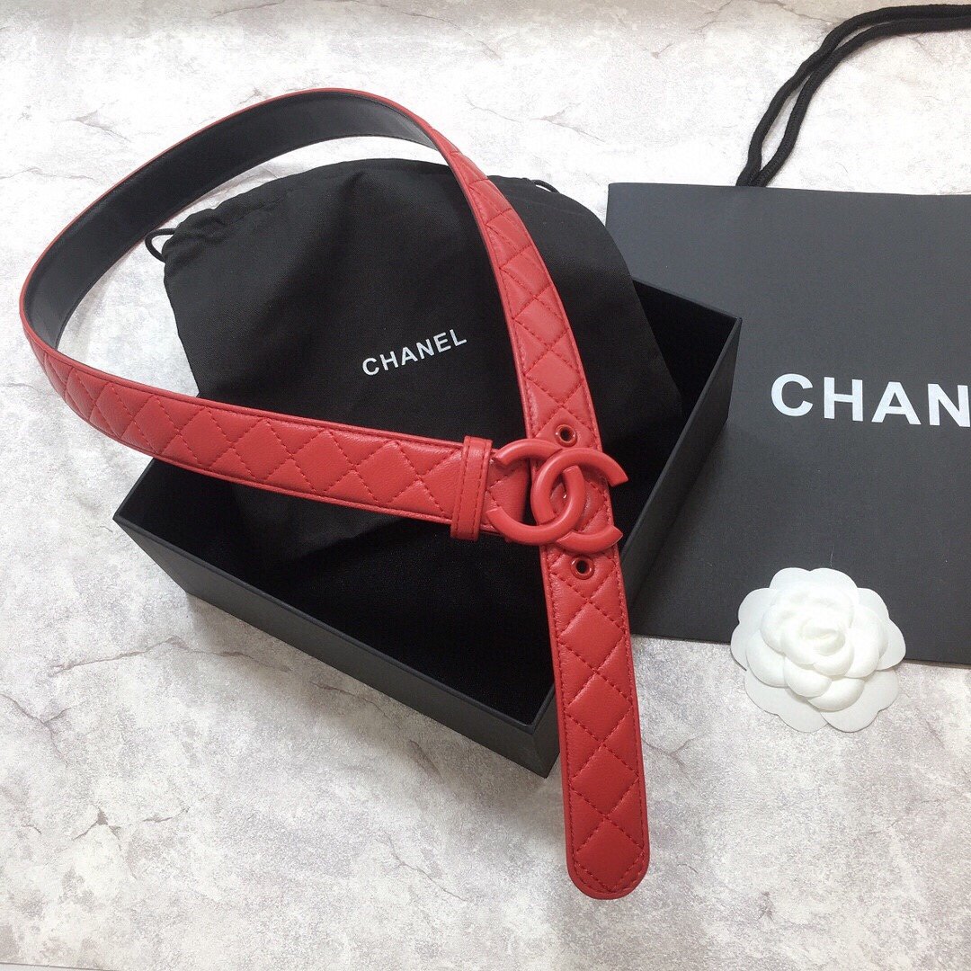 Chanel Belt Quilted With Double C Buckle Red With Red Hardware Women Belt - Image 3