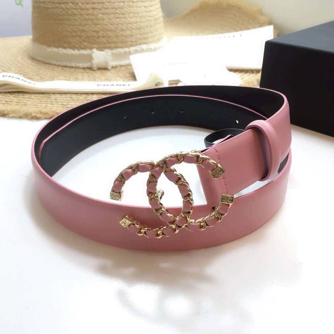 Chanel Belt With Double C Buckle Pink with Gold mix Pink Hardware Women Belt - Image 5