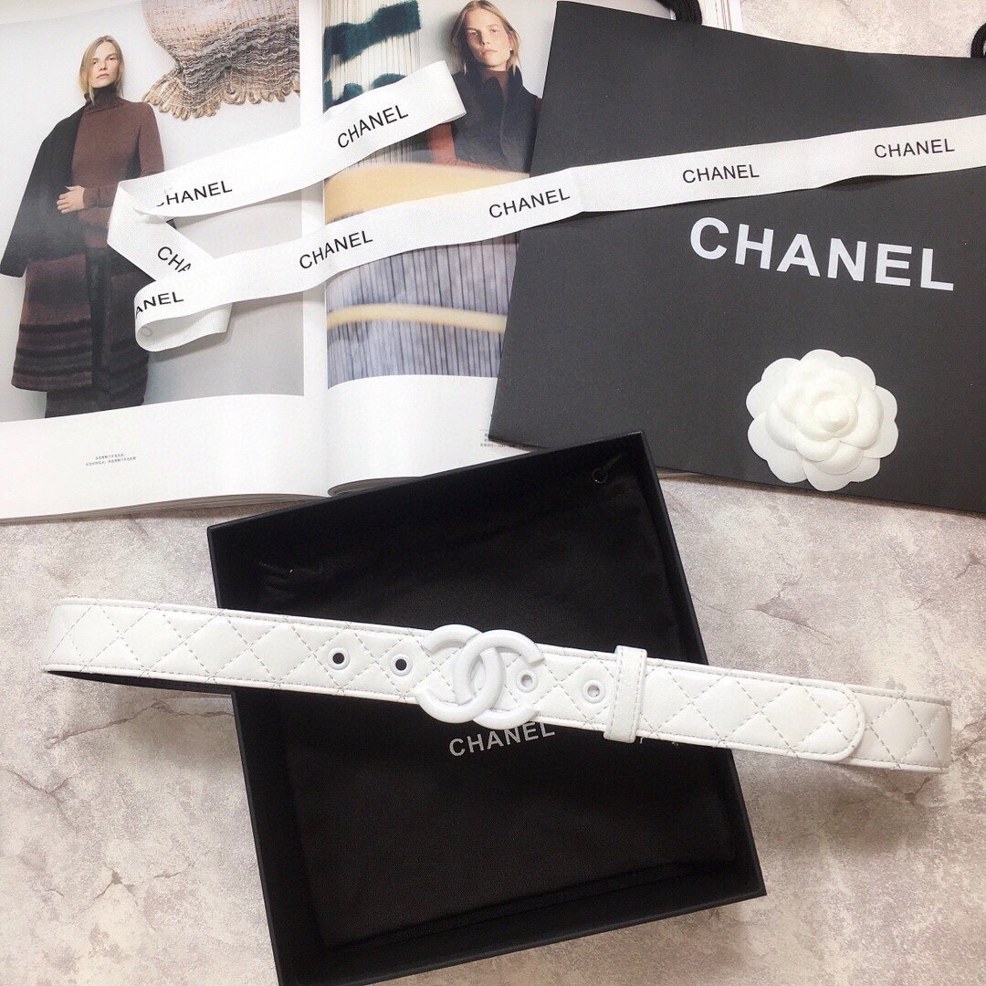 Chanel Belt Quilted With Double C Buckle White With White Hardware Women Belt - Image 4