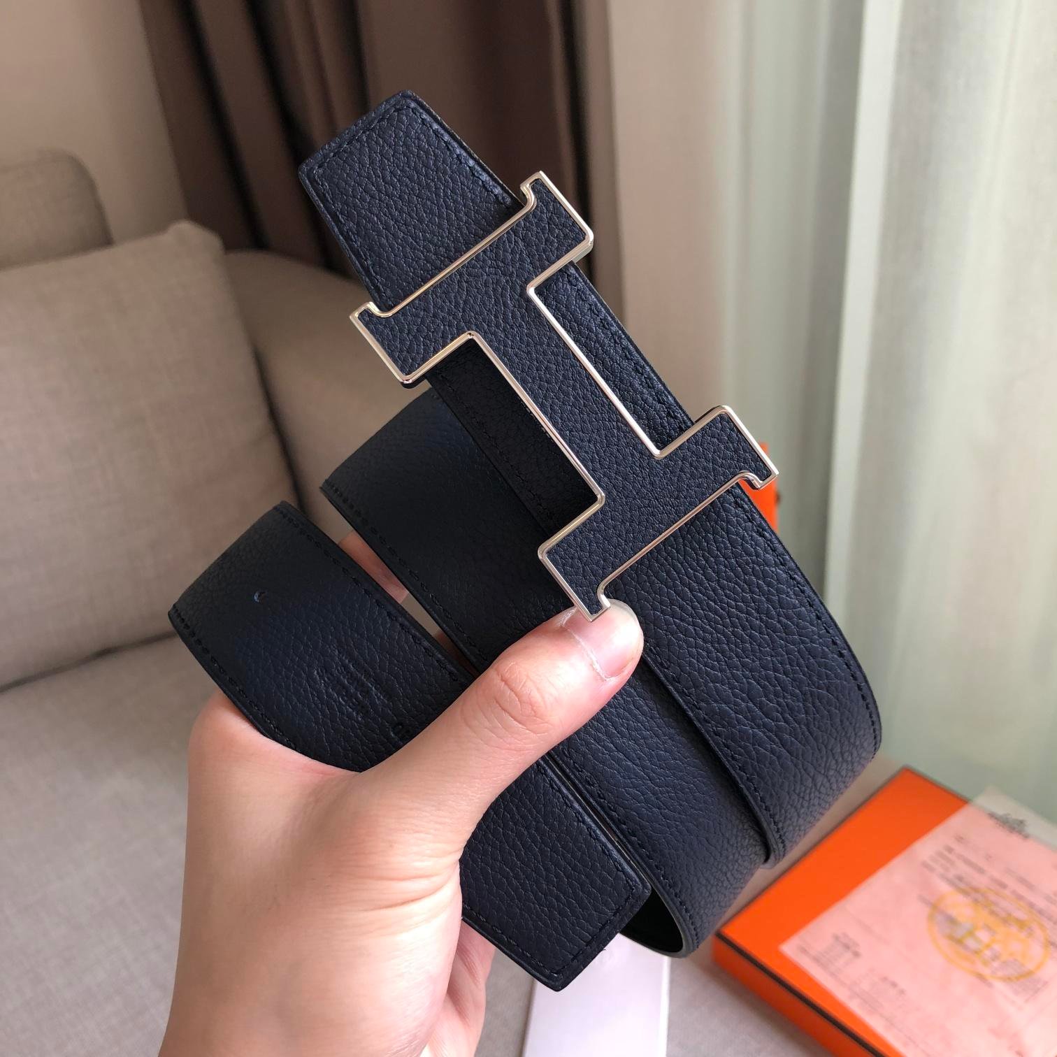 Hermes H Guillochee Belt Buckle Reversible Strap Black For Women, Women Belt - Image 3