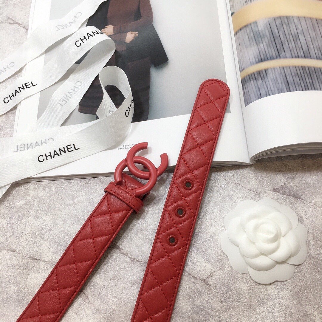 Chanel Belt Quilted With Double C Buckle Red With Red Hardware Women Belt - Image 2