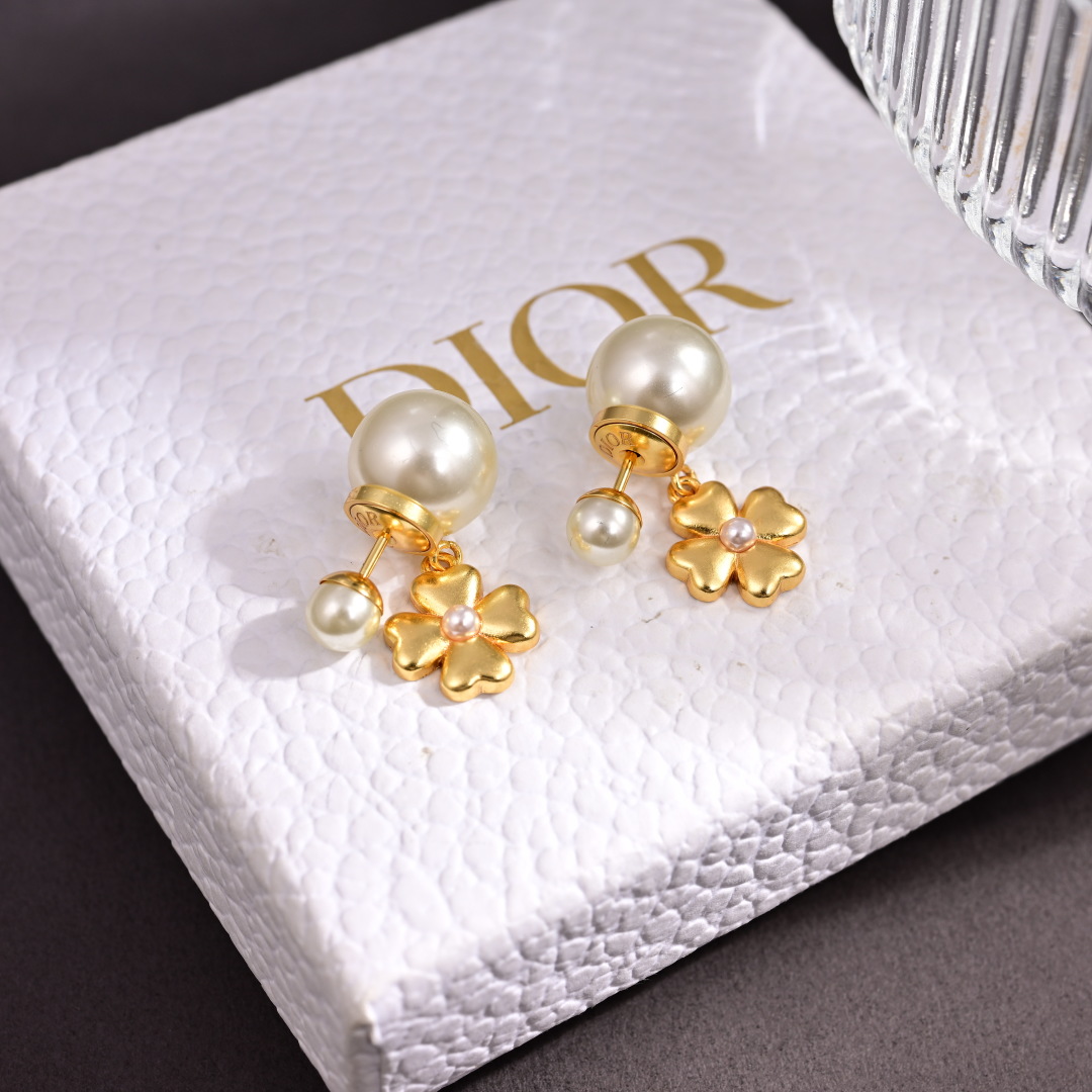 Dior Jewelry Earring Four-leaf clover combined with pearl earrings - PONI - Image 3