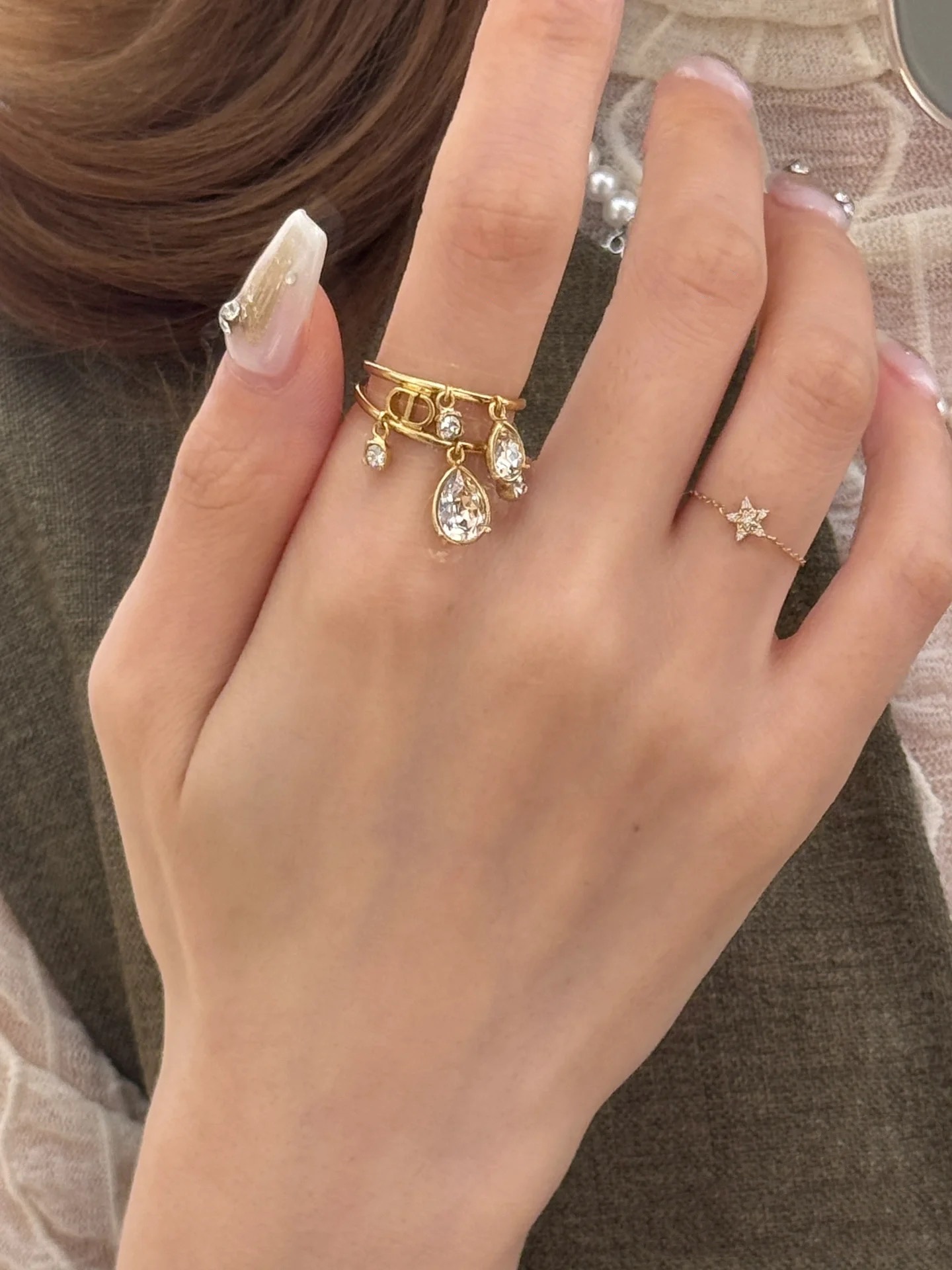 Dior Jewelry Rings CD water drop diamond hollow double ring - PONI - Image 9