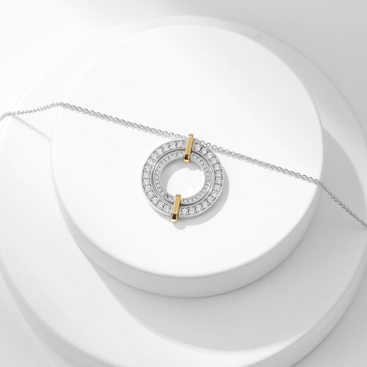 Tiffany Edge Collection Circle Full Diamond Necklace. - SUPER-MIRROR