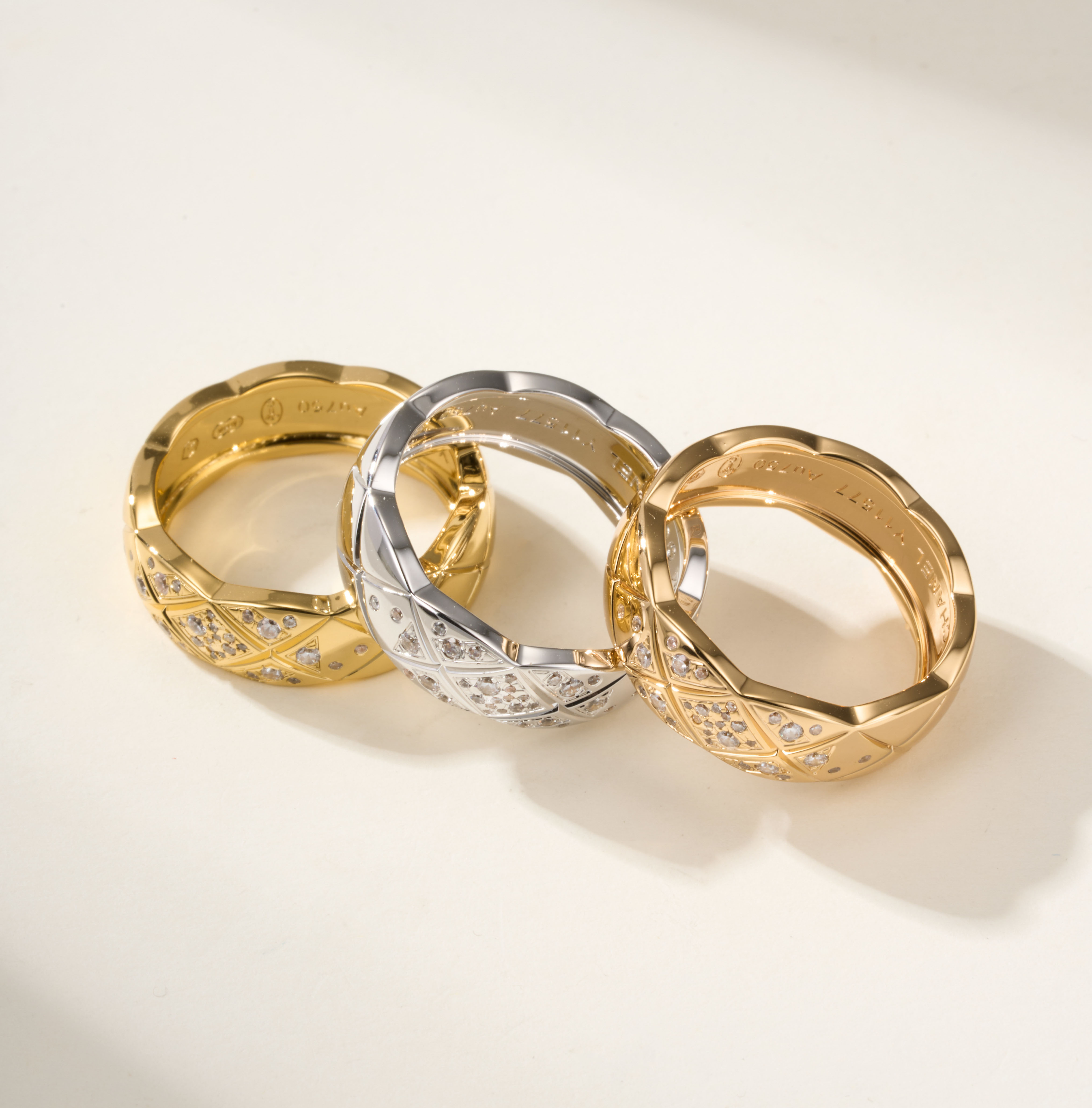 Chanel Coco Crush wide band pavé diamond quilted Ring