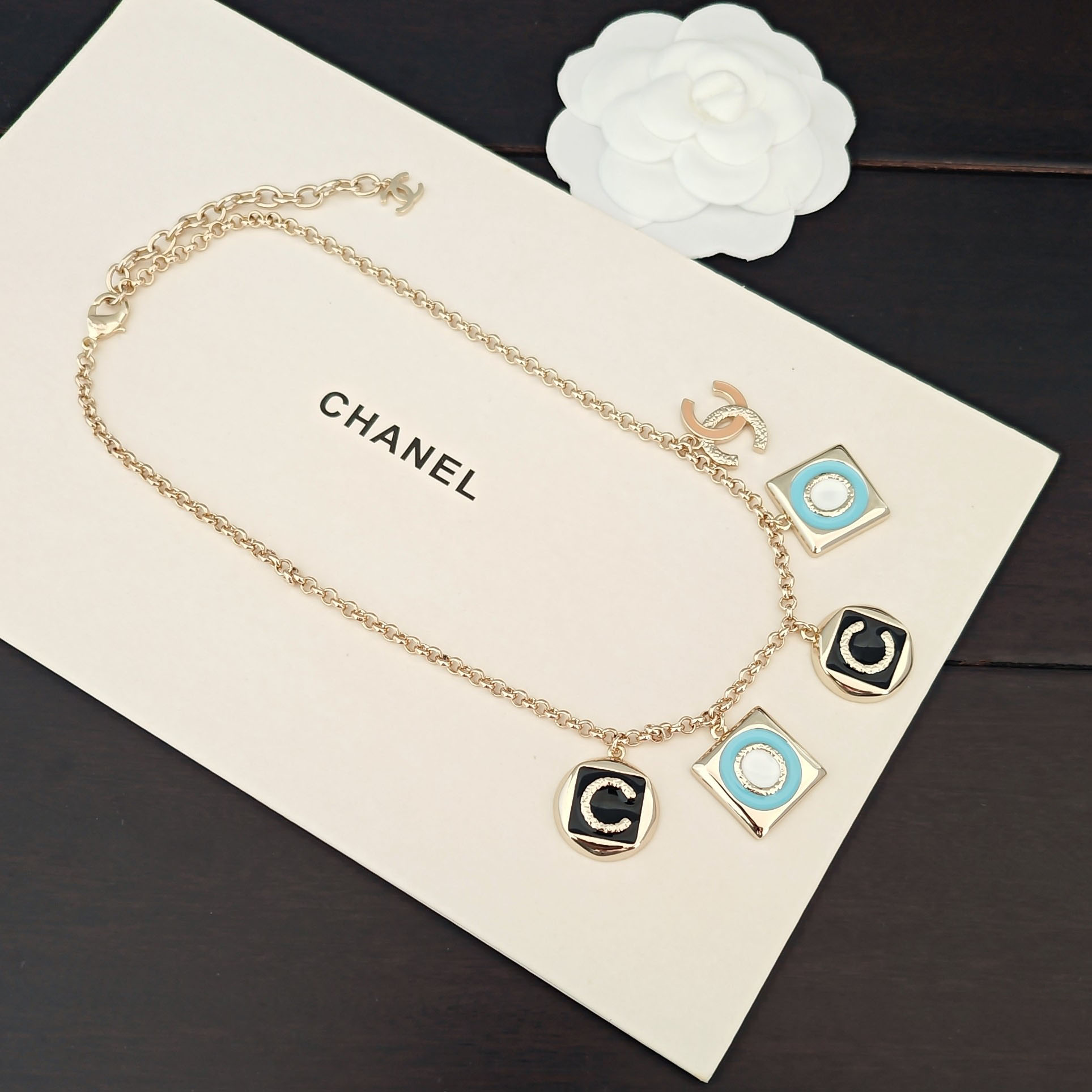 Chanel 26C Collection Black & Blue Coco Necklace.