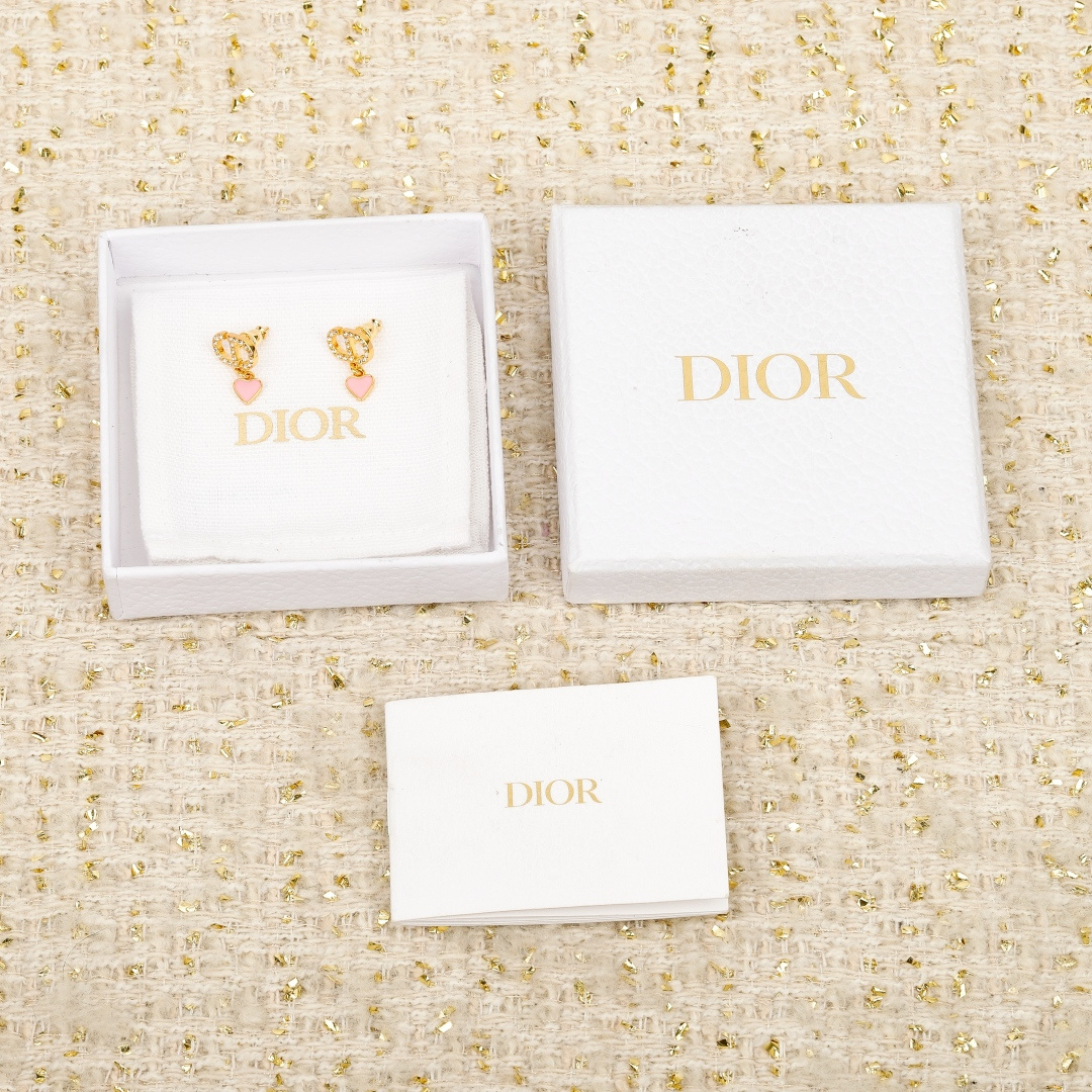 Dior Pink Heart CD Stud Earrings - PONI