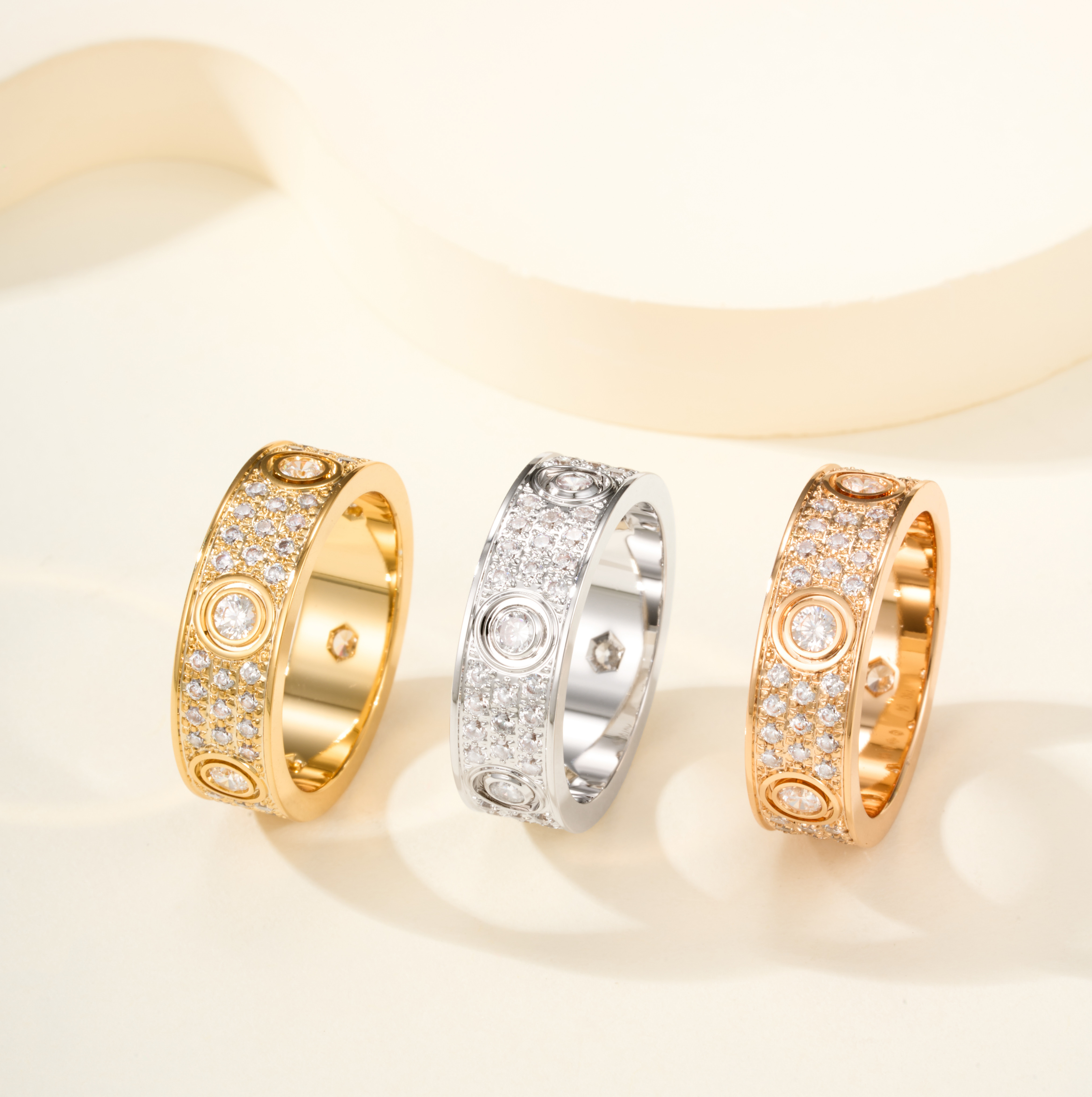 Cartier Love Wide Version Six-Diamond Full Star Rings, Width 6.5mm - SUPER-MIRROR