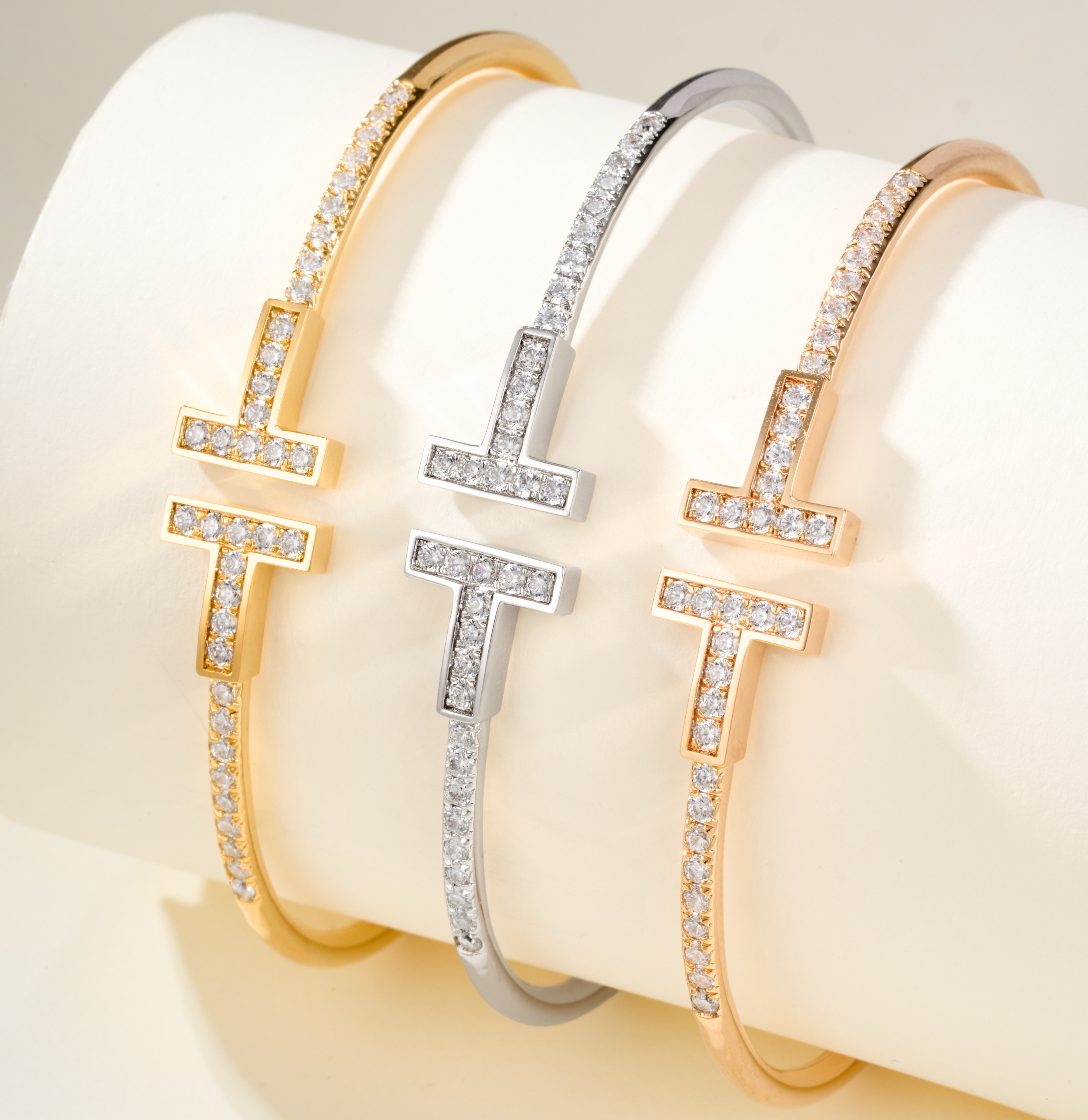 Tiffany Classic Double T Series Full Diamond Bangle - SUPER-MIRROR