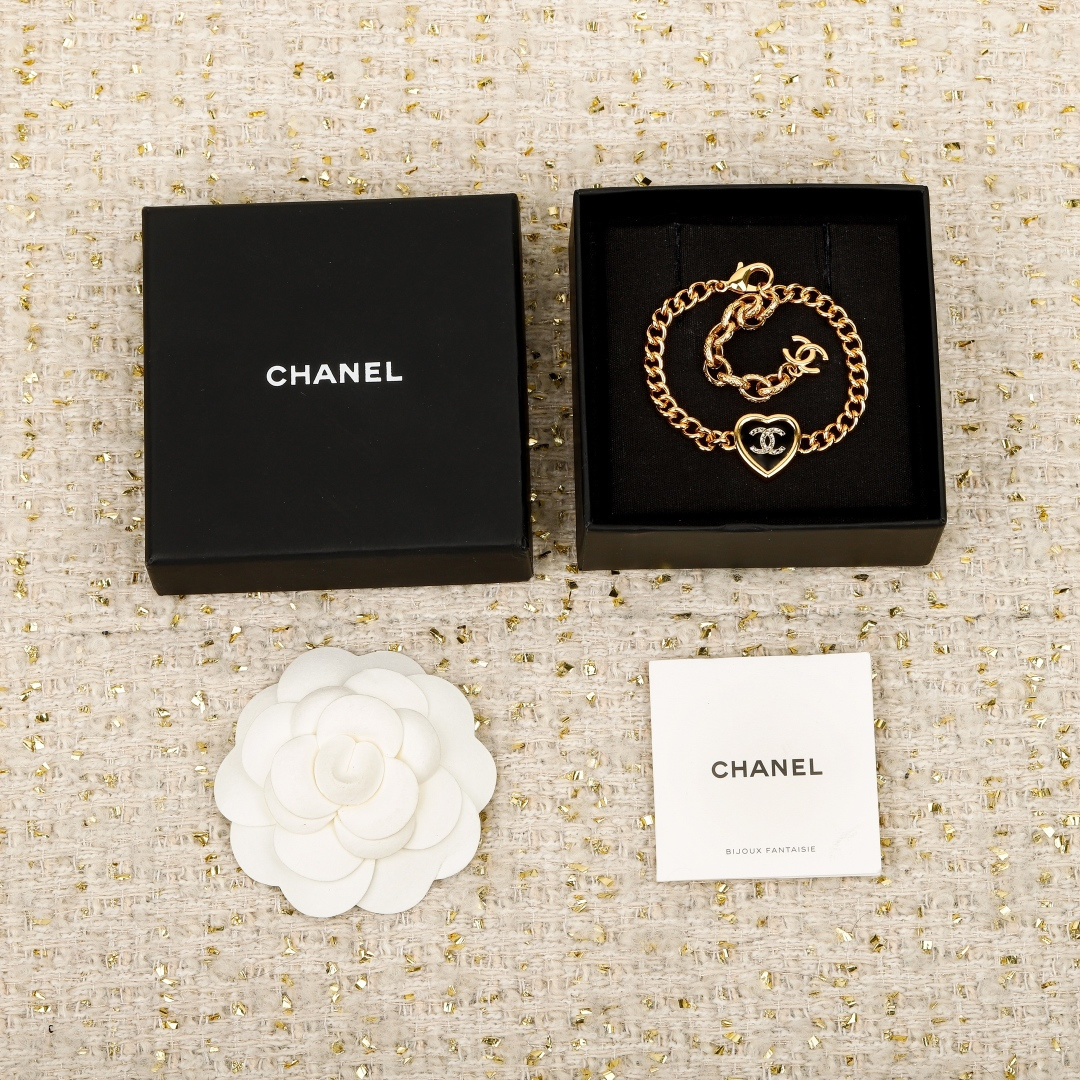 Chanel Black Gold Heart Double C Bracelet