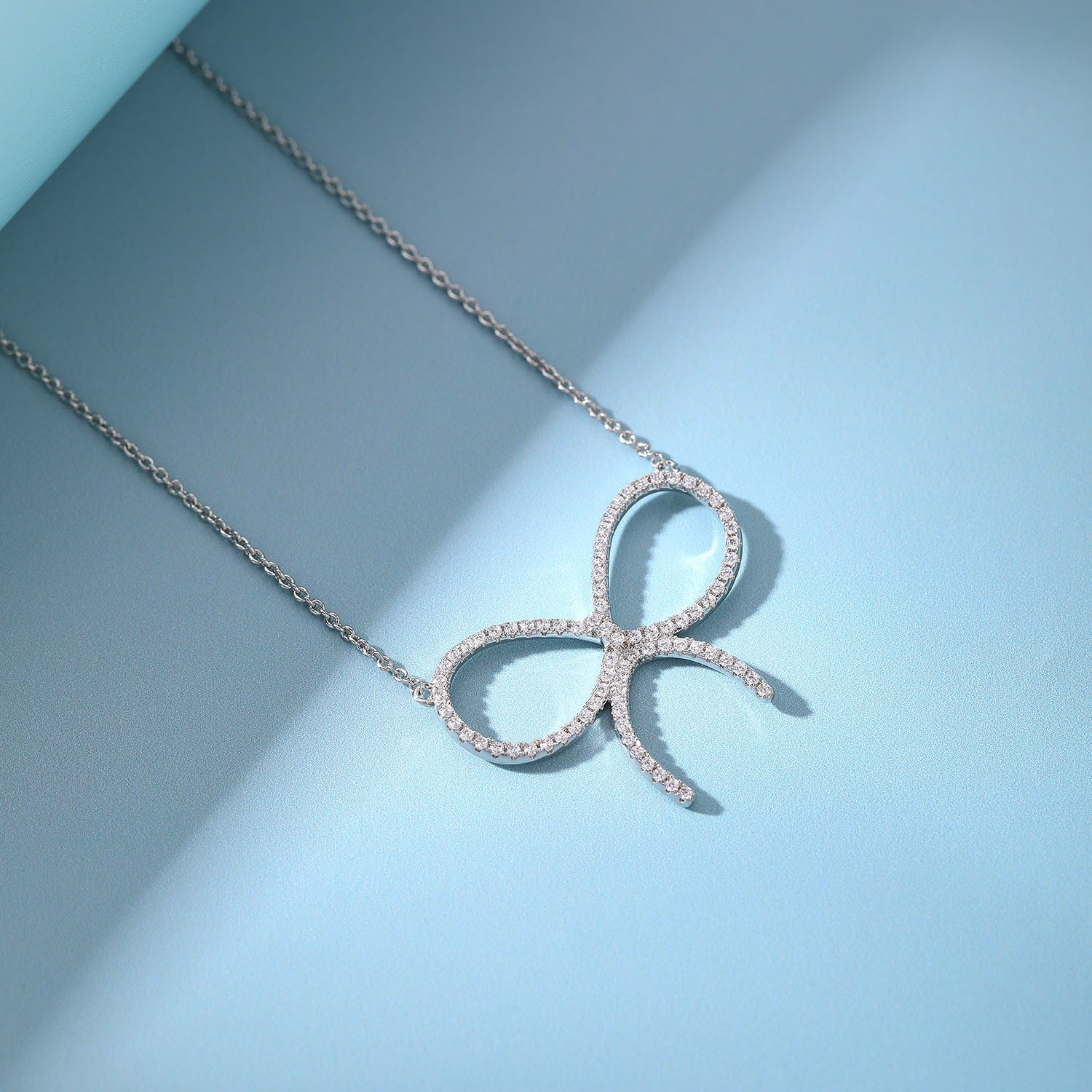 Tiffany T Collection Bow Full Diamond Necklace. - SUPER-MIRROR