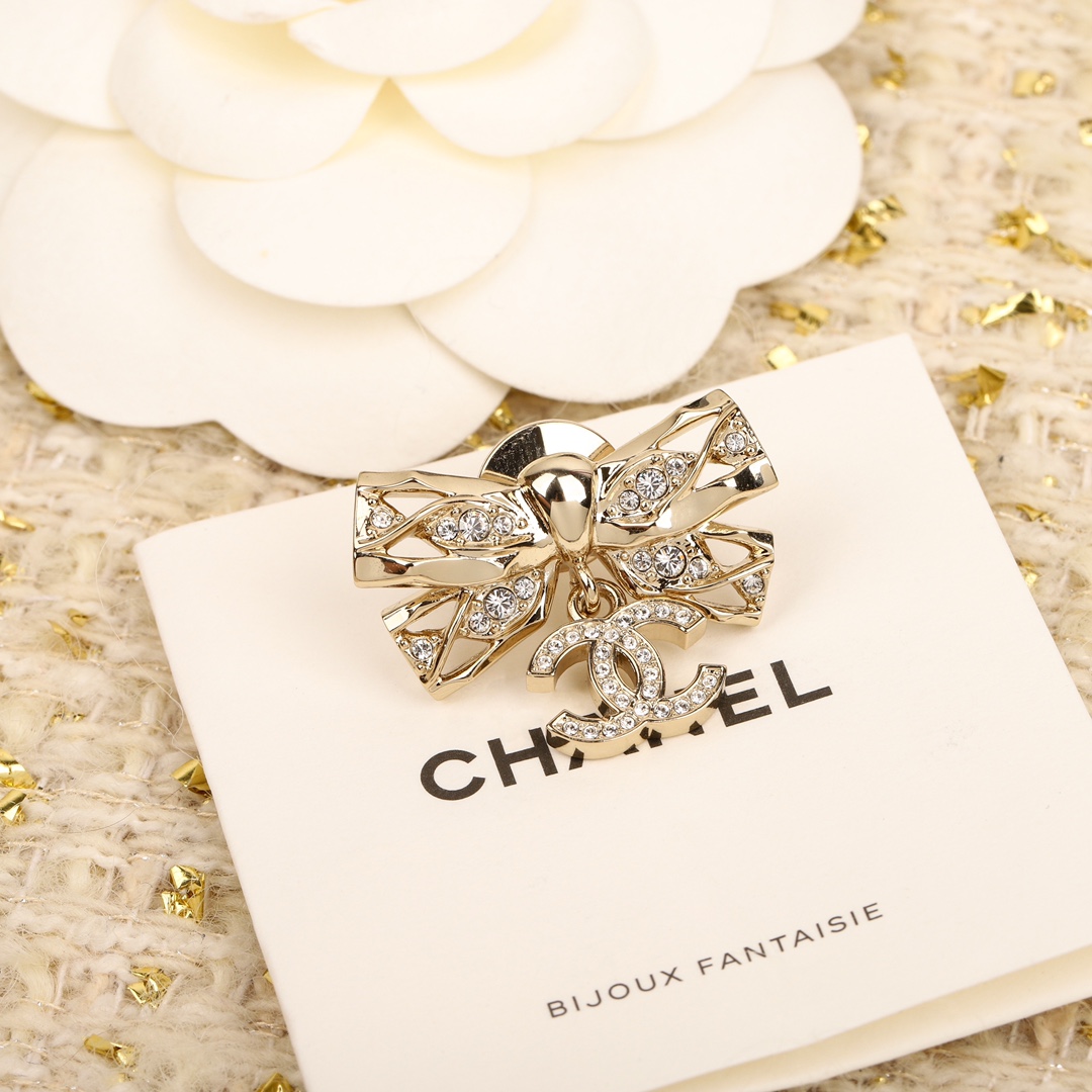 Chanel Small Openwork Bow-Drop Double C Brooches