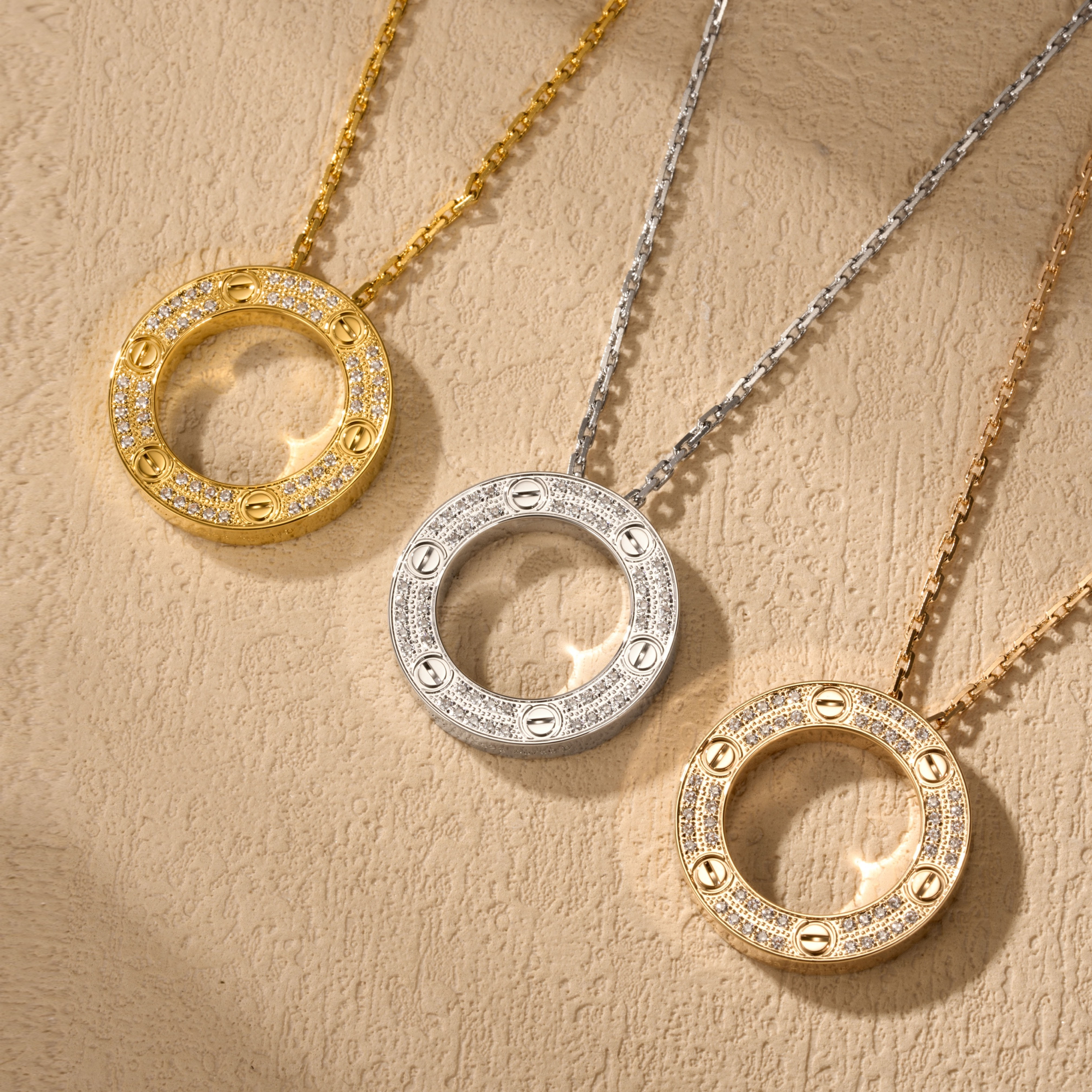 Cartier Love Full Pavé Diamond Disc Necklace