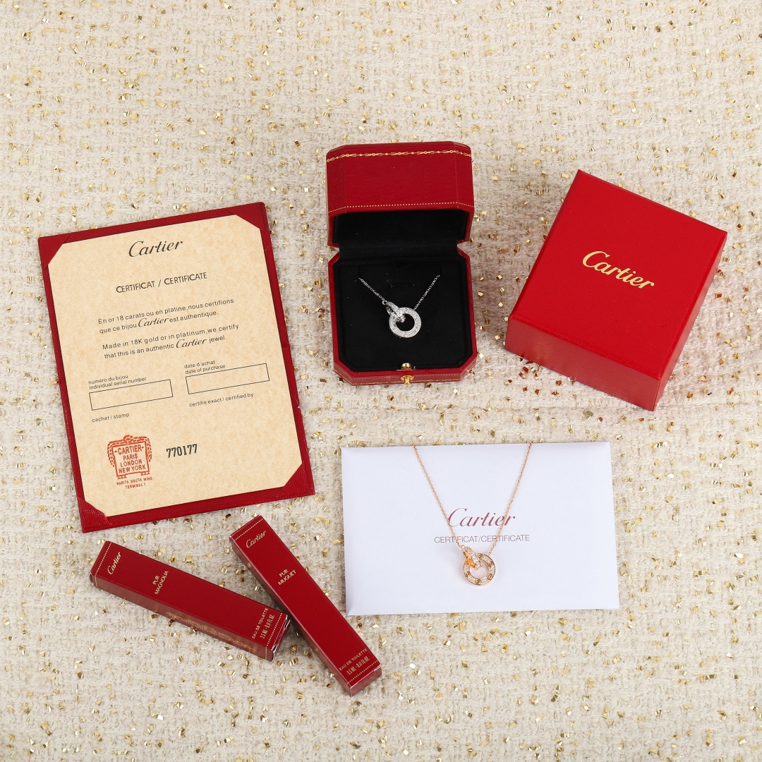 Cartier Love Collection Double Ring Necklace with Pavé Diamonds