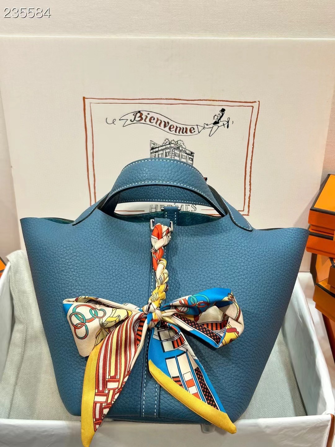 Hermès Picotin Lock 18 Blue Jean Clemence Palladium Hardware