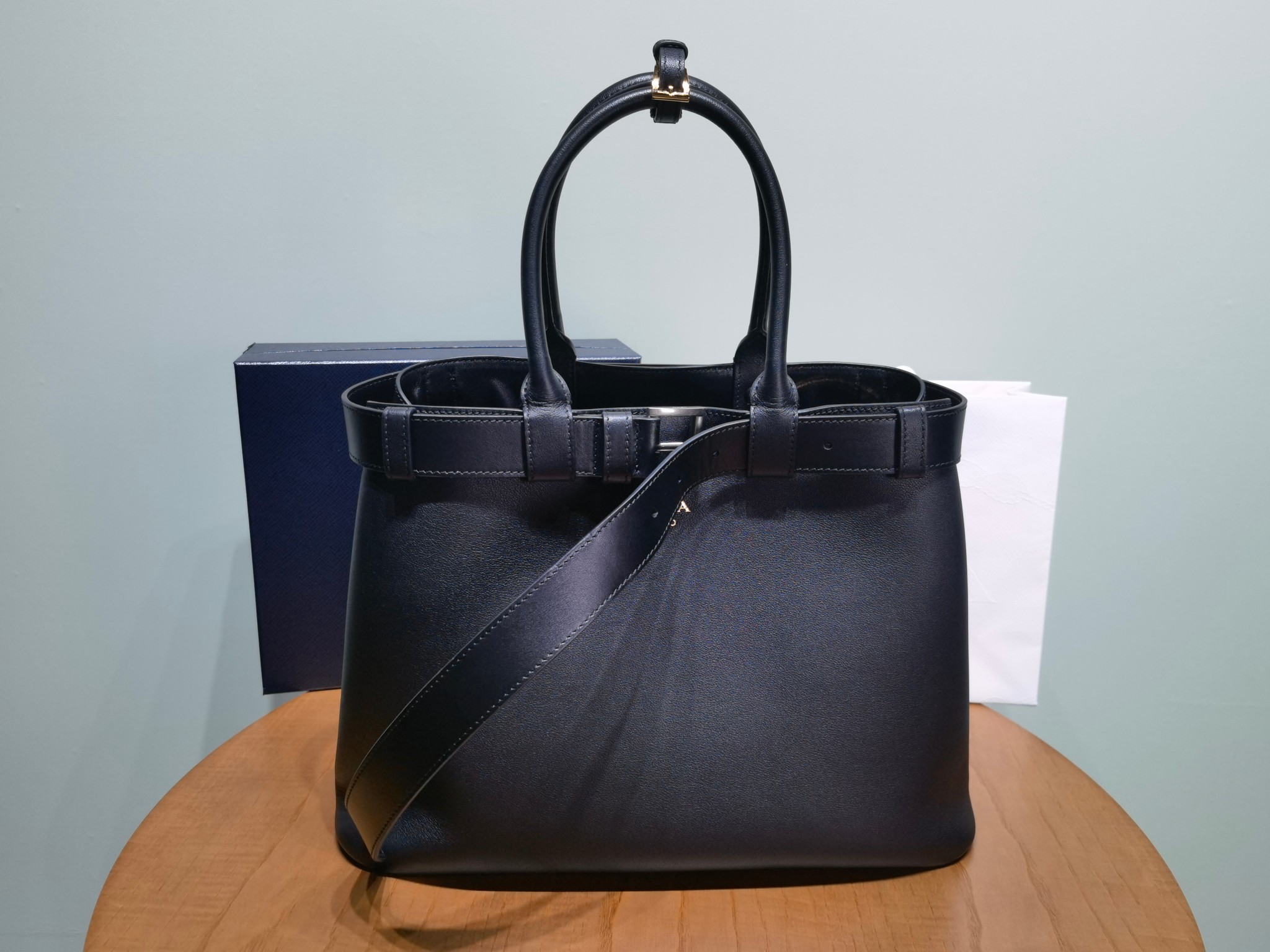 Prada Buckle 1BA416 Large Leather Drawstring Bag 2 - Image 2