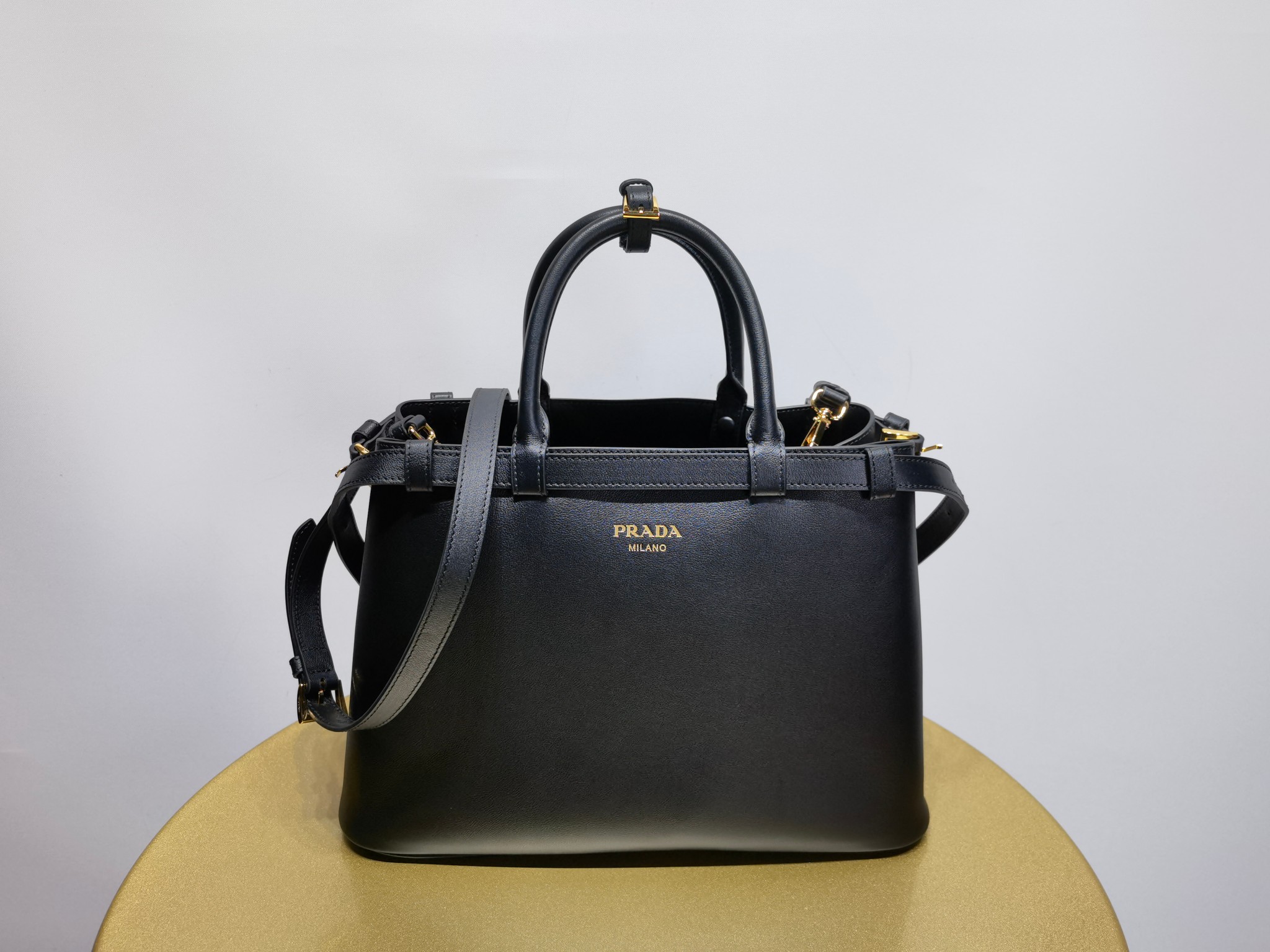 Prada Buckle 1BA417 Medium Leather Drawstring Bag 1