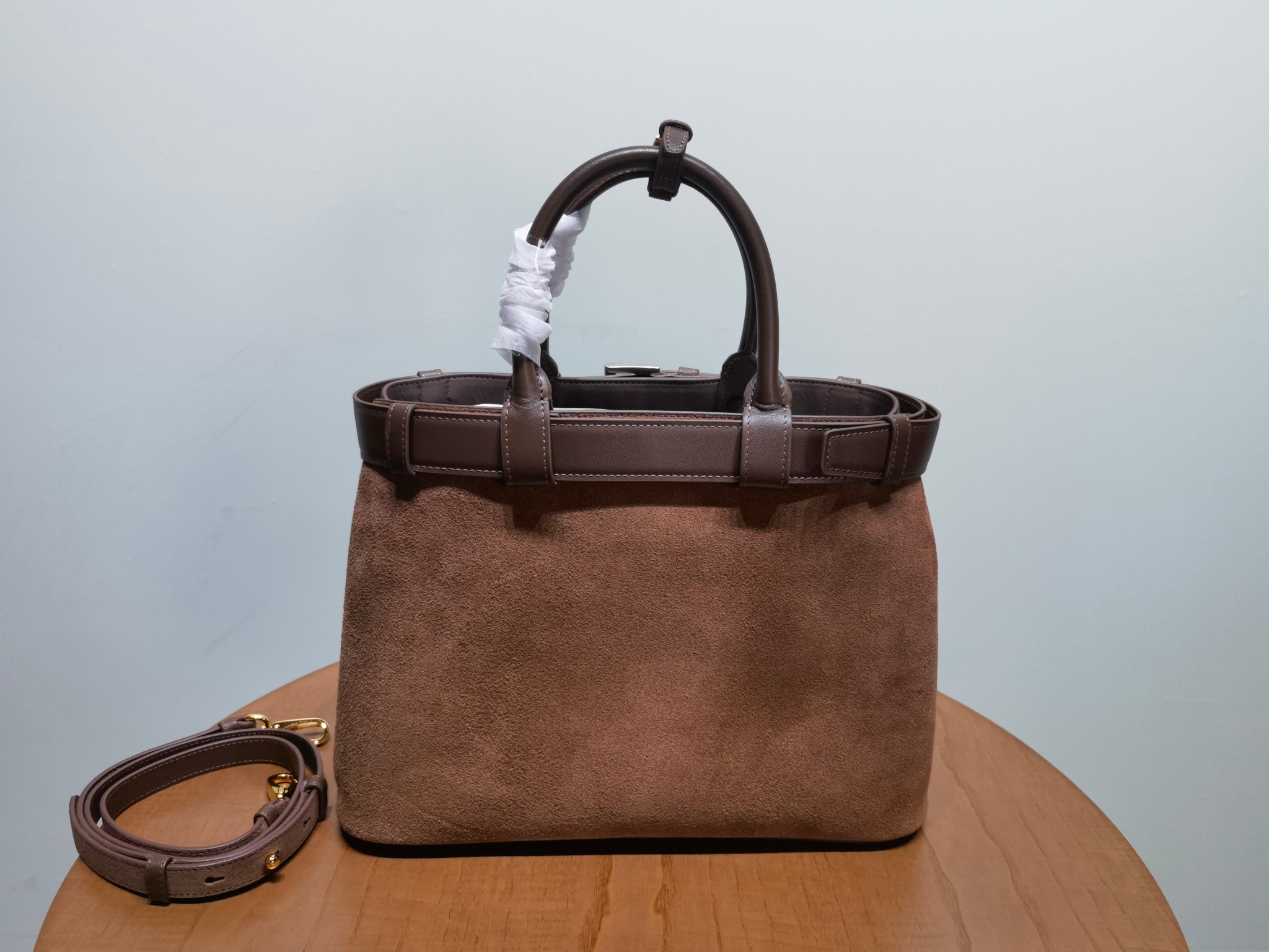 Prada Buckle 1BA417 Medium Suede eather Drawstring Bag - Image 5