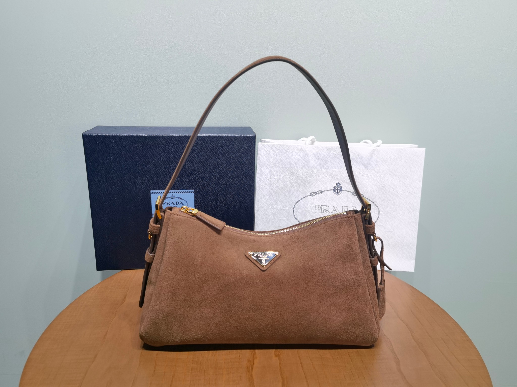 Prada Aim 1BC229 medium suede leather shoulder bag