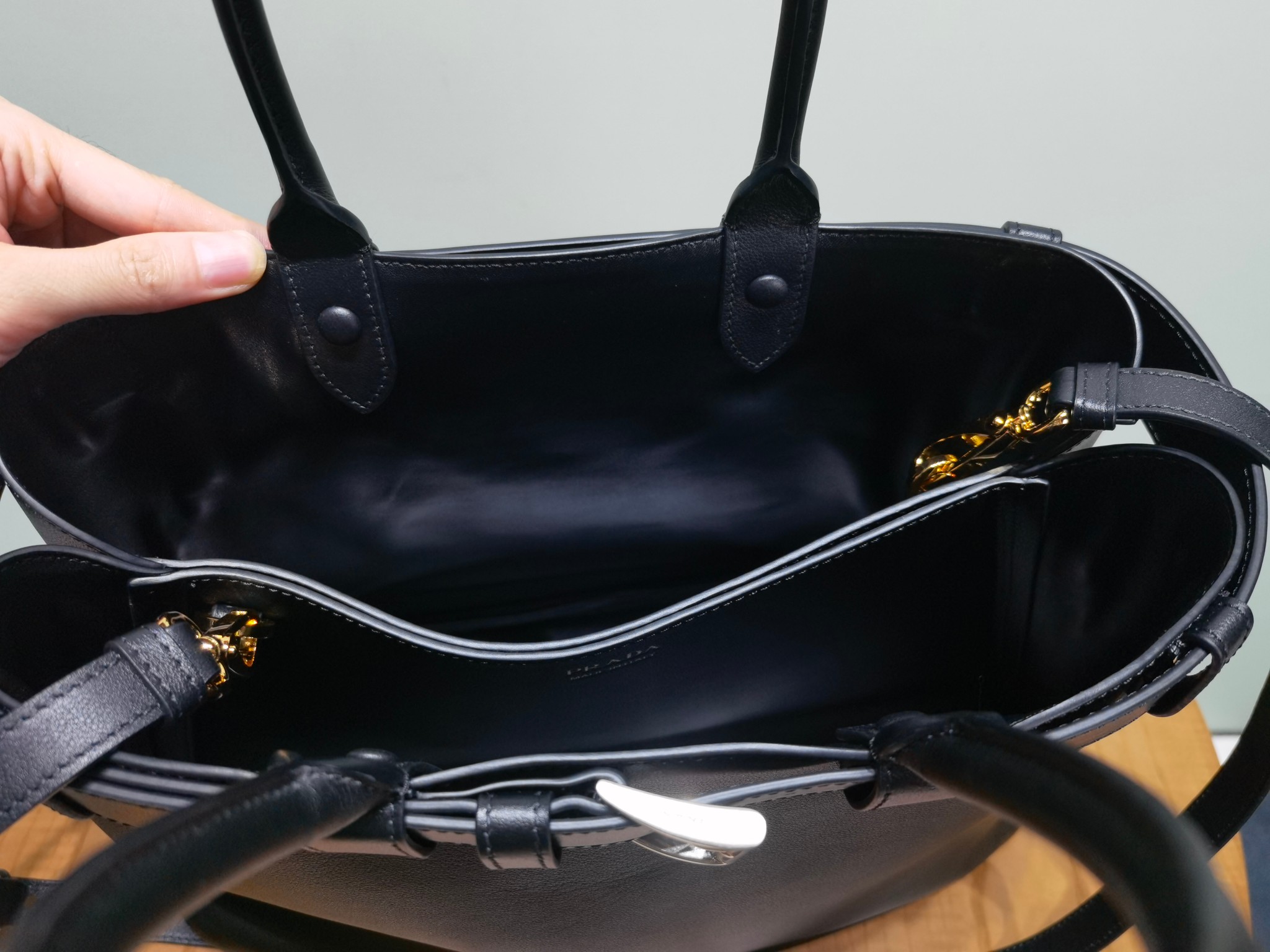 Prada Buckle 1BA416 Large Leather Drawstring Bag 2 - Image 3