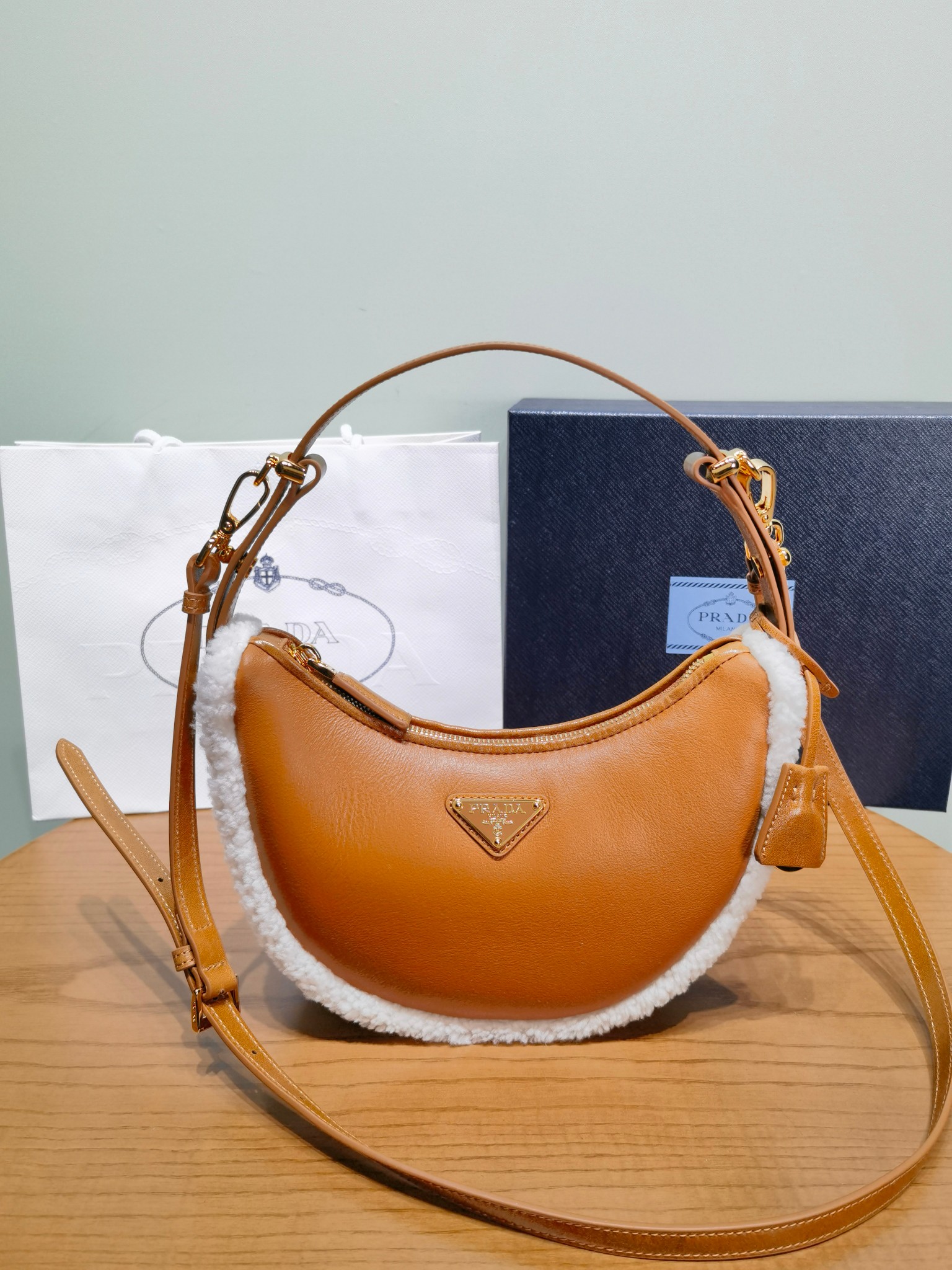 Prada 1BC194 Arqu small shearling shoulder bag