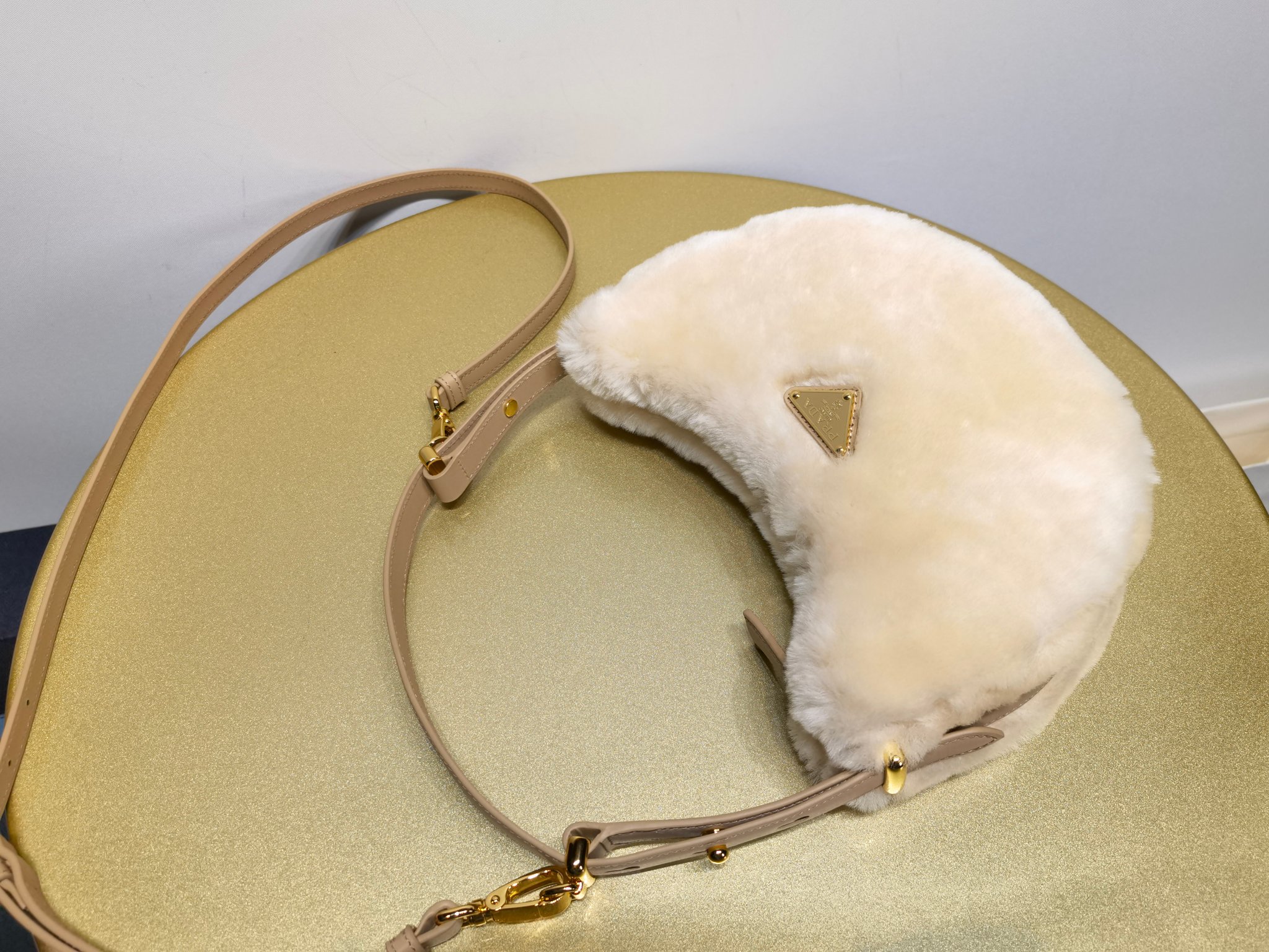 Prada 1BC194 Arqu small shearling and leather shoulder bag