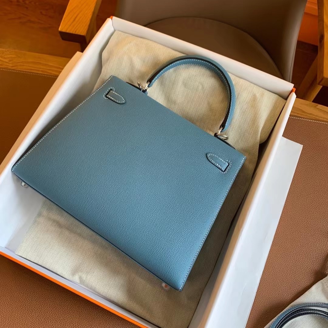 Hermès Kelly Sellier 25 Blue Jean Epsom Palladium Hardware - Image 2