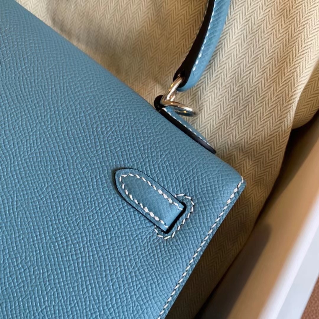 Hermès Kelly Sellier 25 Blue Jean Epsom Palladium Hardware - Image 3