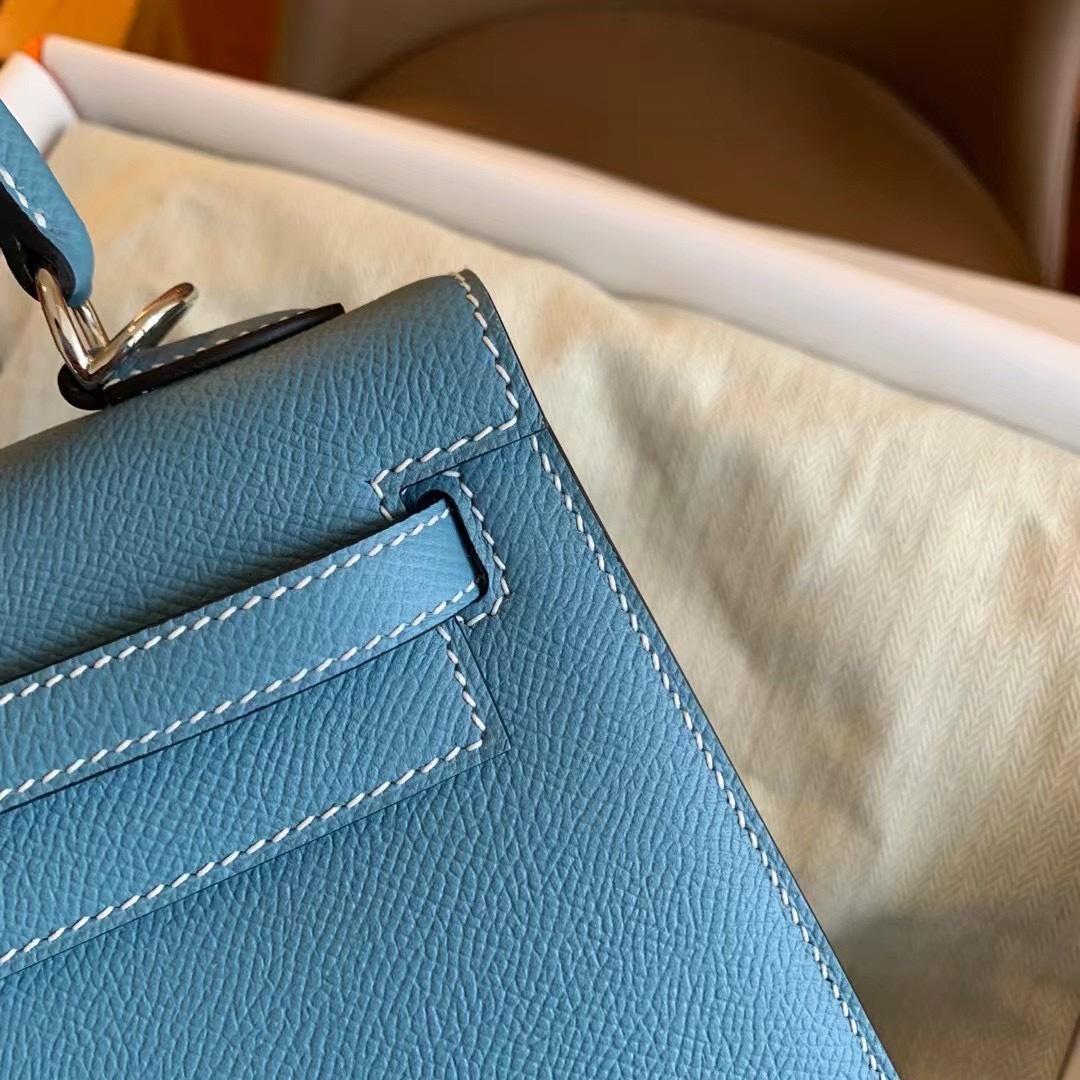 Hermès Kelly Sellier 25 Blue Jean Epsom Palladium Hardware - Image 6