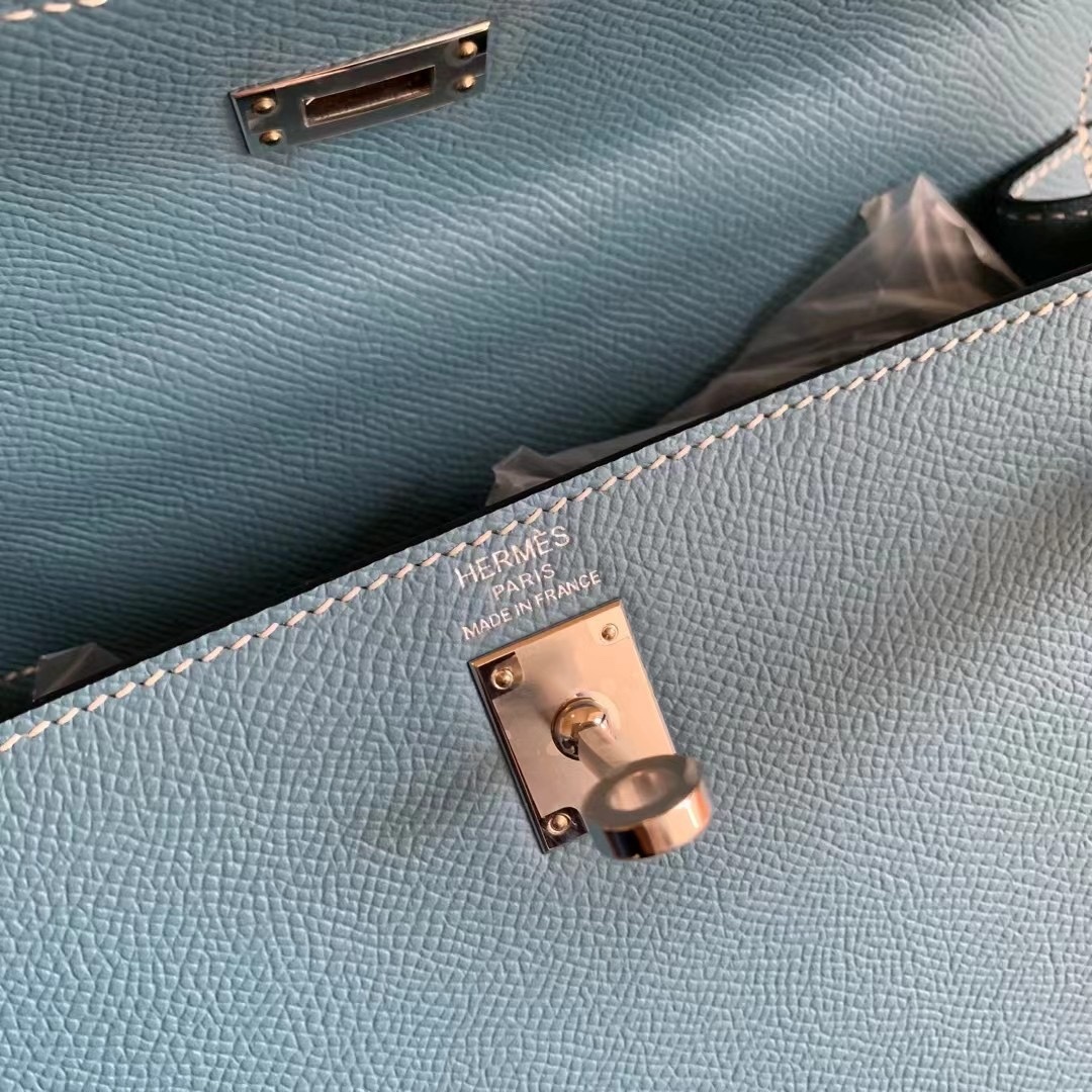 Hermès Kelly Sellier 25 Blue Jean Epsom Palladium Hardware - Image 7