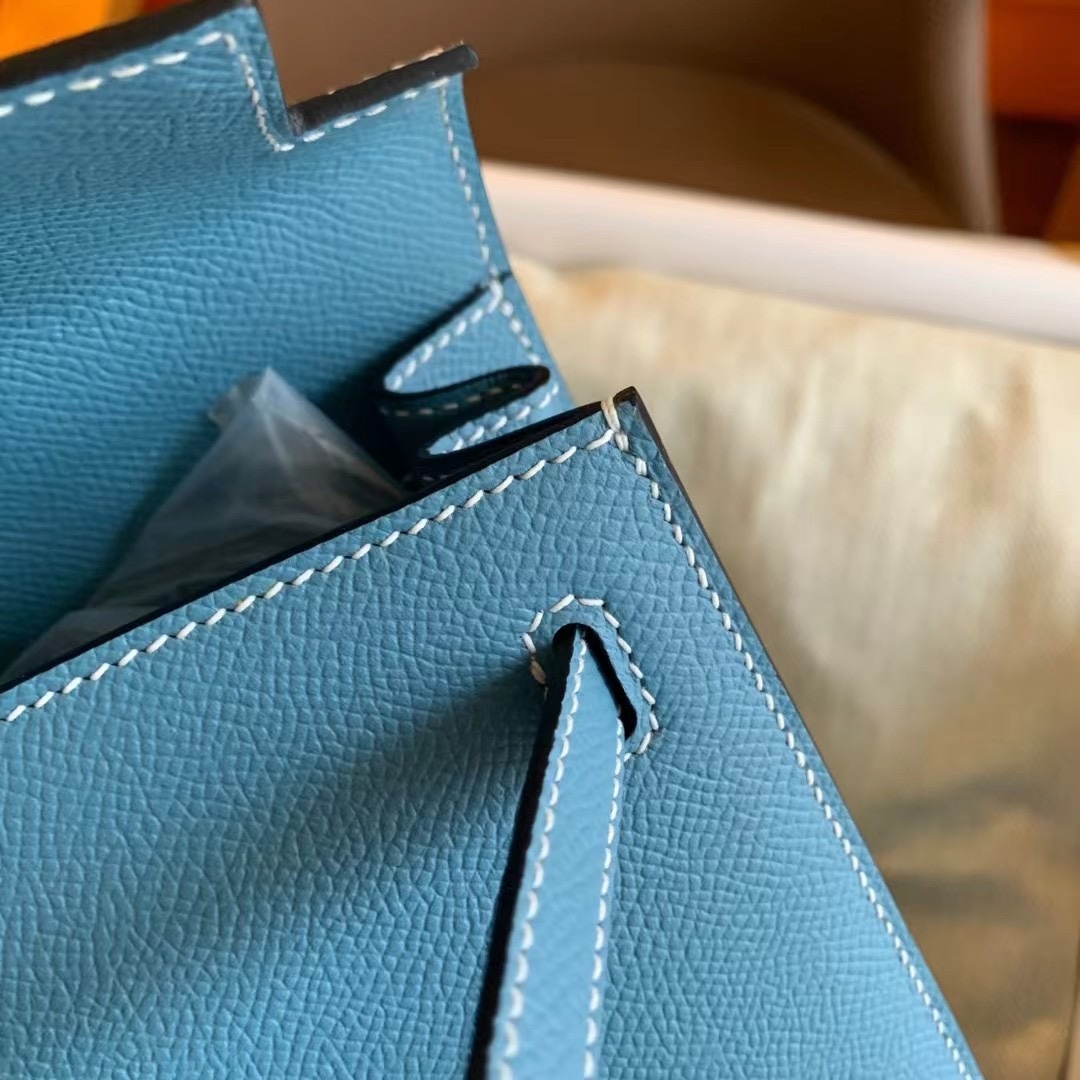 Hermès Kelly Sellier 25 Blue Jean Epsom Palladium Hardware - Image 8