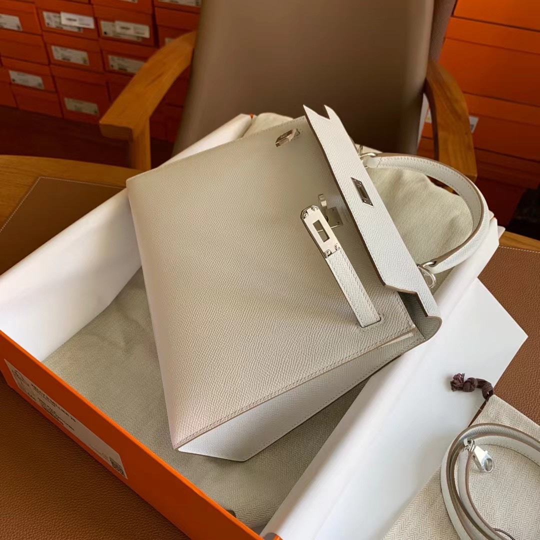 Hermès Kelly Sellier 25 Gris Pale Epsom Palladium Hardware - Image 2