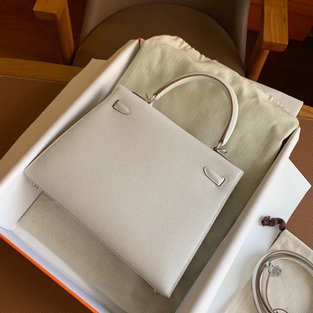 Hermès Kelly Sellier 25 Gris Pale Epsom Palladium Hardware - Image 3
