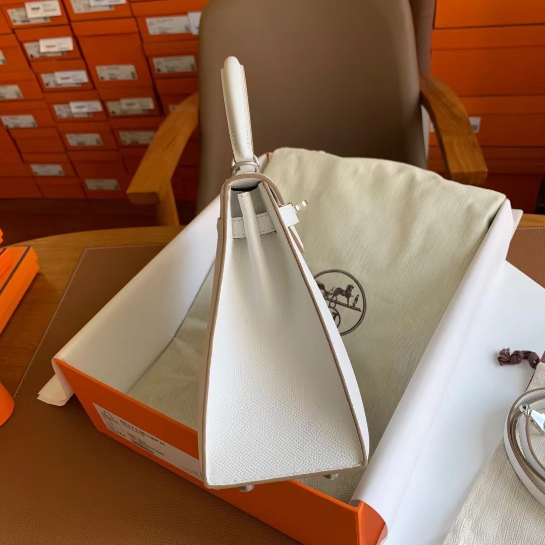 Hermès Kelly Sellier 25 Gris Pale Epsom Palladium Hardware - Image 4