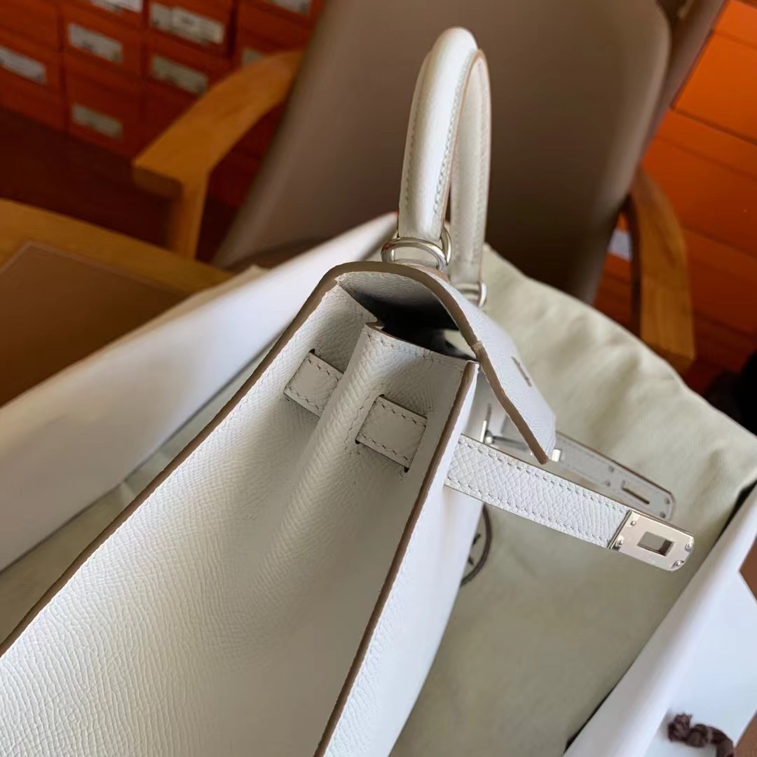 Hermès Kelly Sellier 25 Gris Pale Epsom Palladium Hardware - Image 7