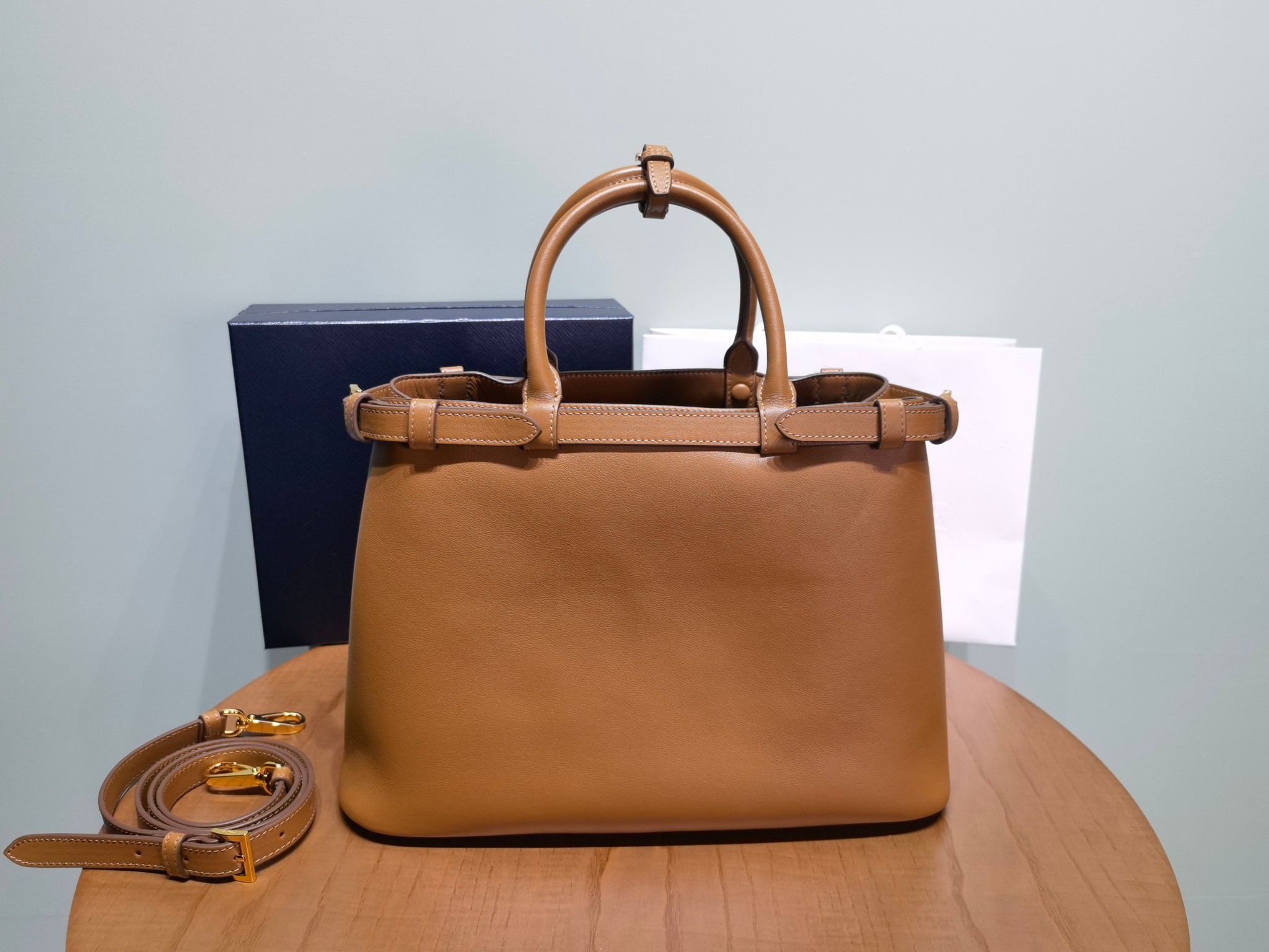 Prada Buckle 1BA417 Medium Leather Drawstring Bag 2 - Image 2