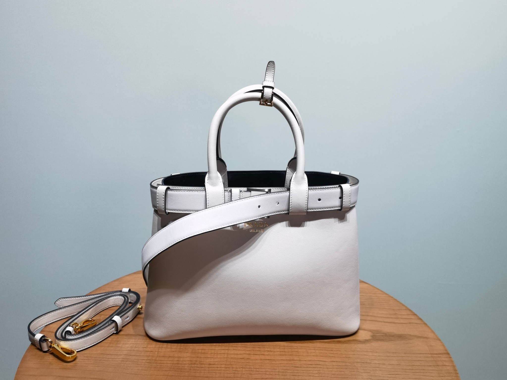 Prada Buckle 1BA434 Small Leather Drawstring Bag 2