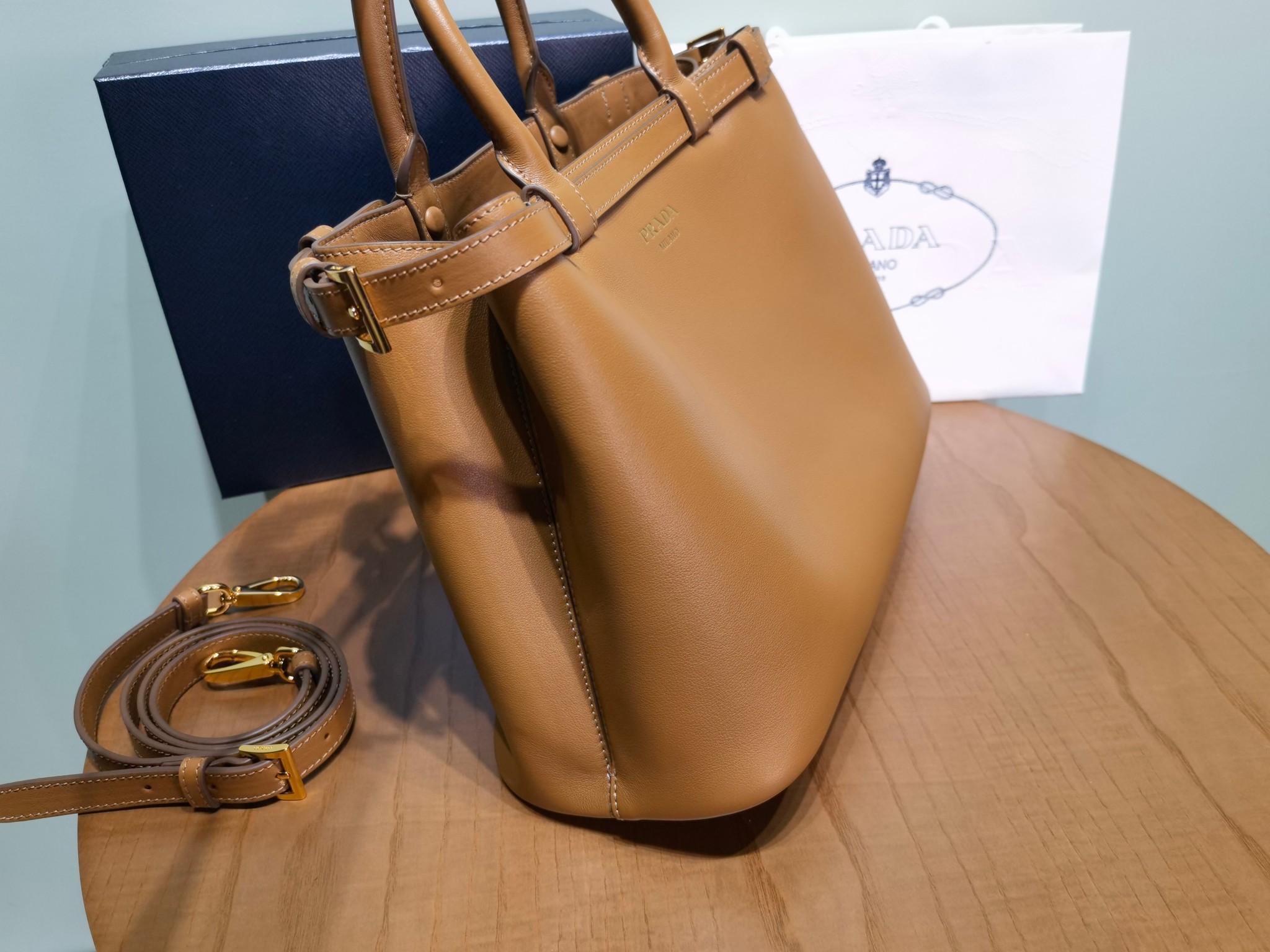 Prada Buckle 1BA417 Medium Leather Drawstring Bag 2 - Image 3